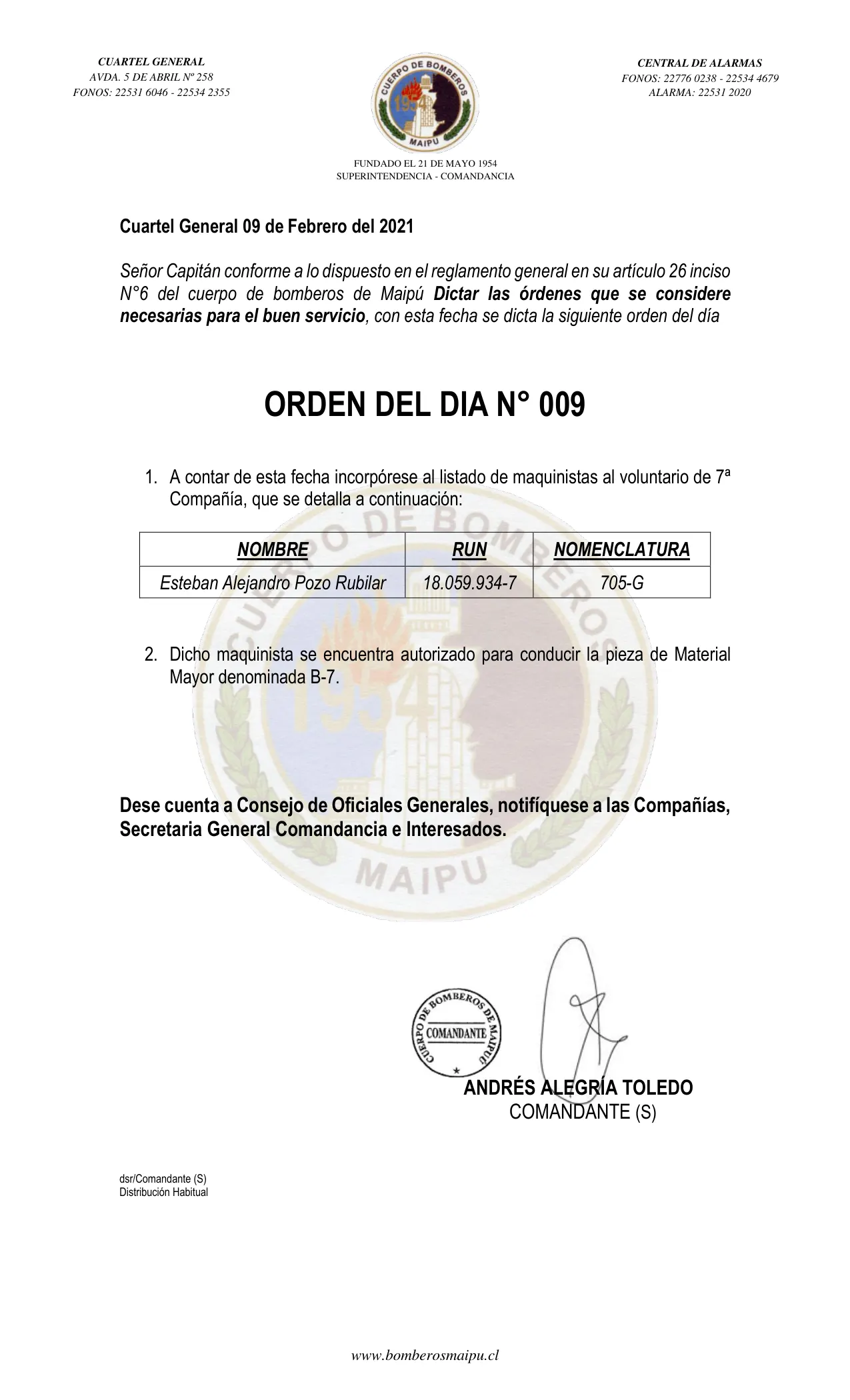 Página 1 de Orden del Día N° 9/2021