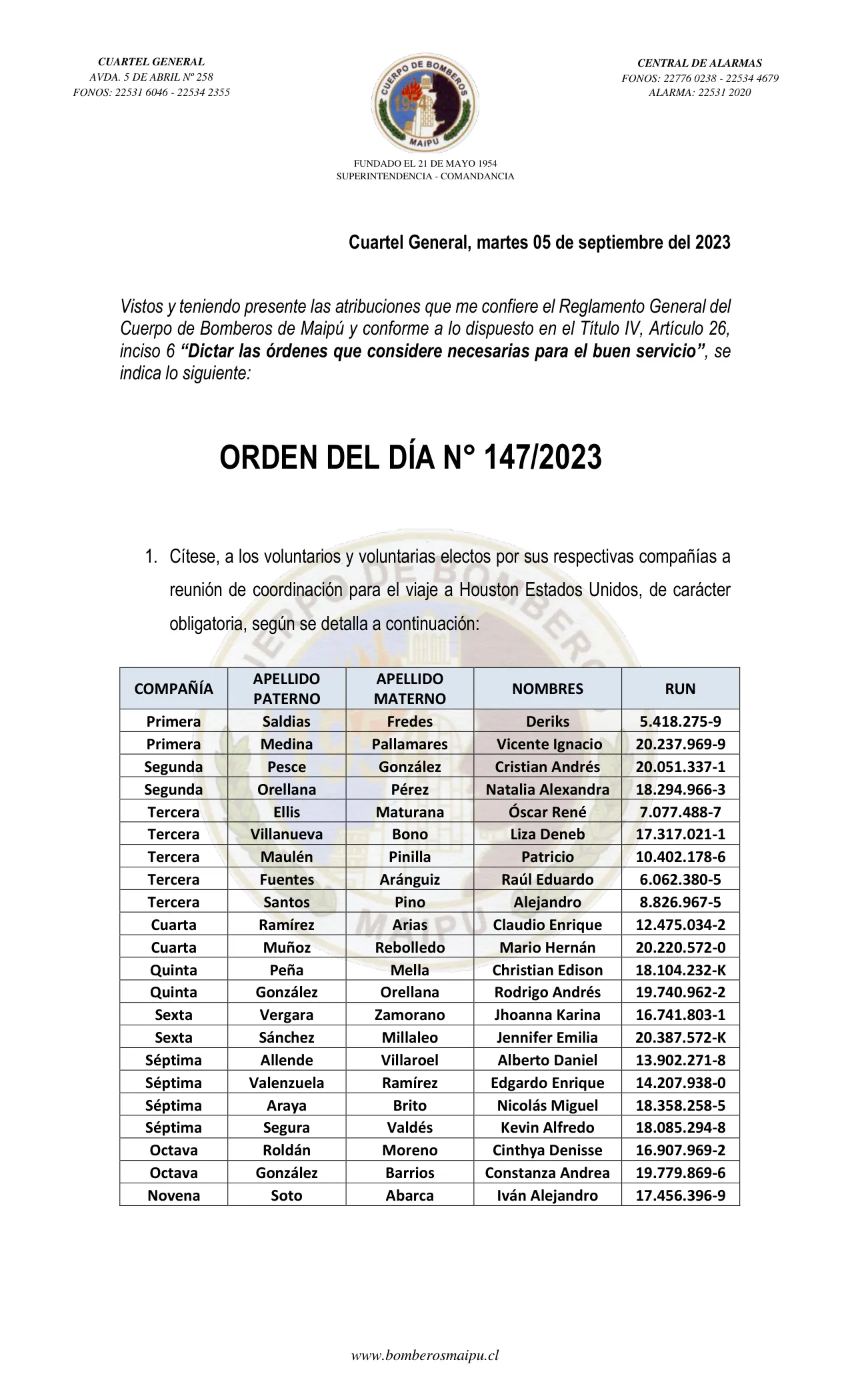 Página 1 de Orden del Día N° 147/2023