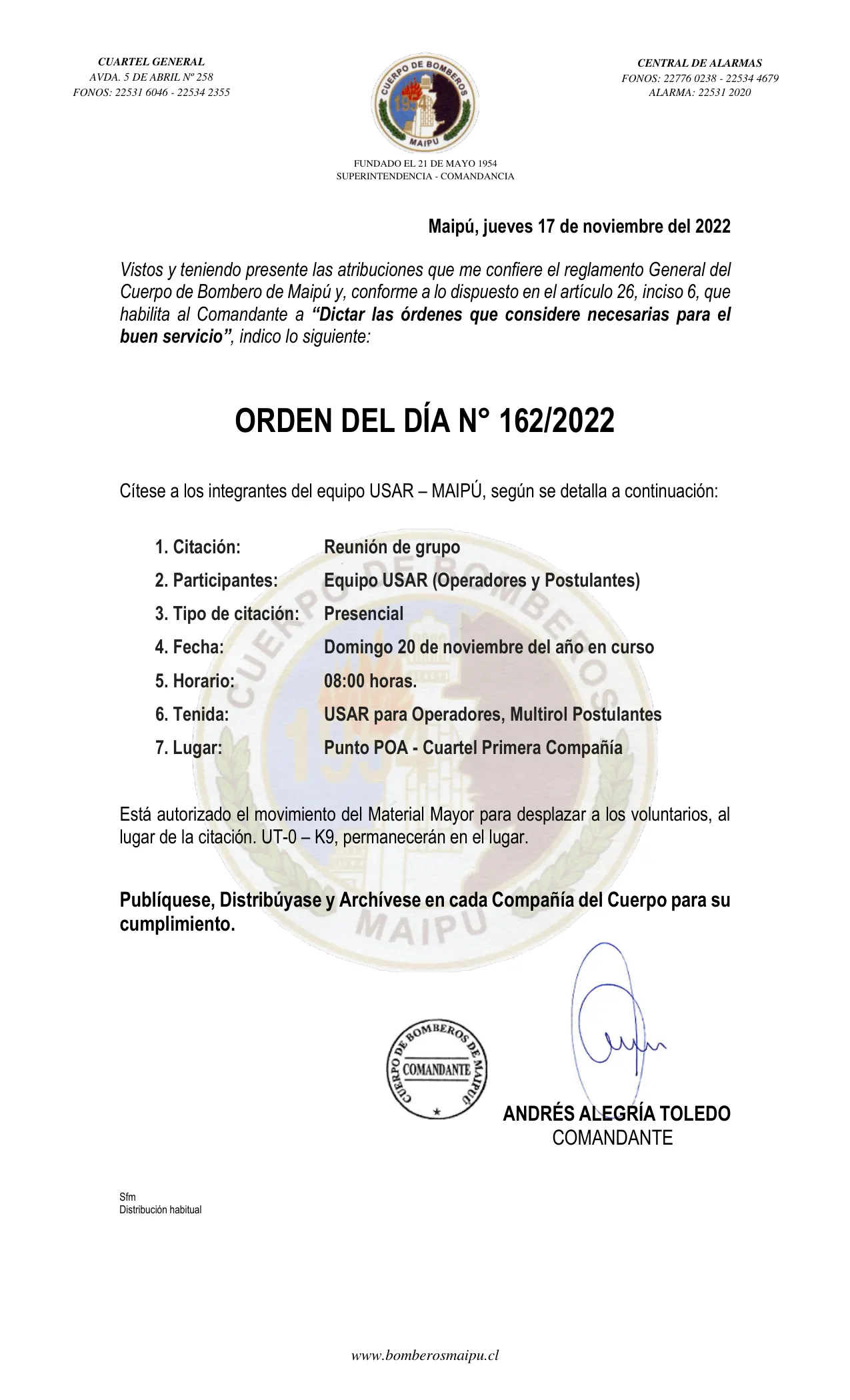 Página 1 de Orden del Día N° 162/2022