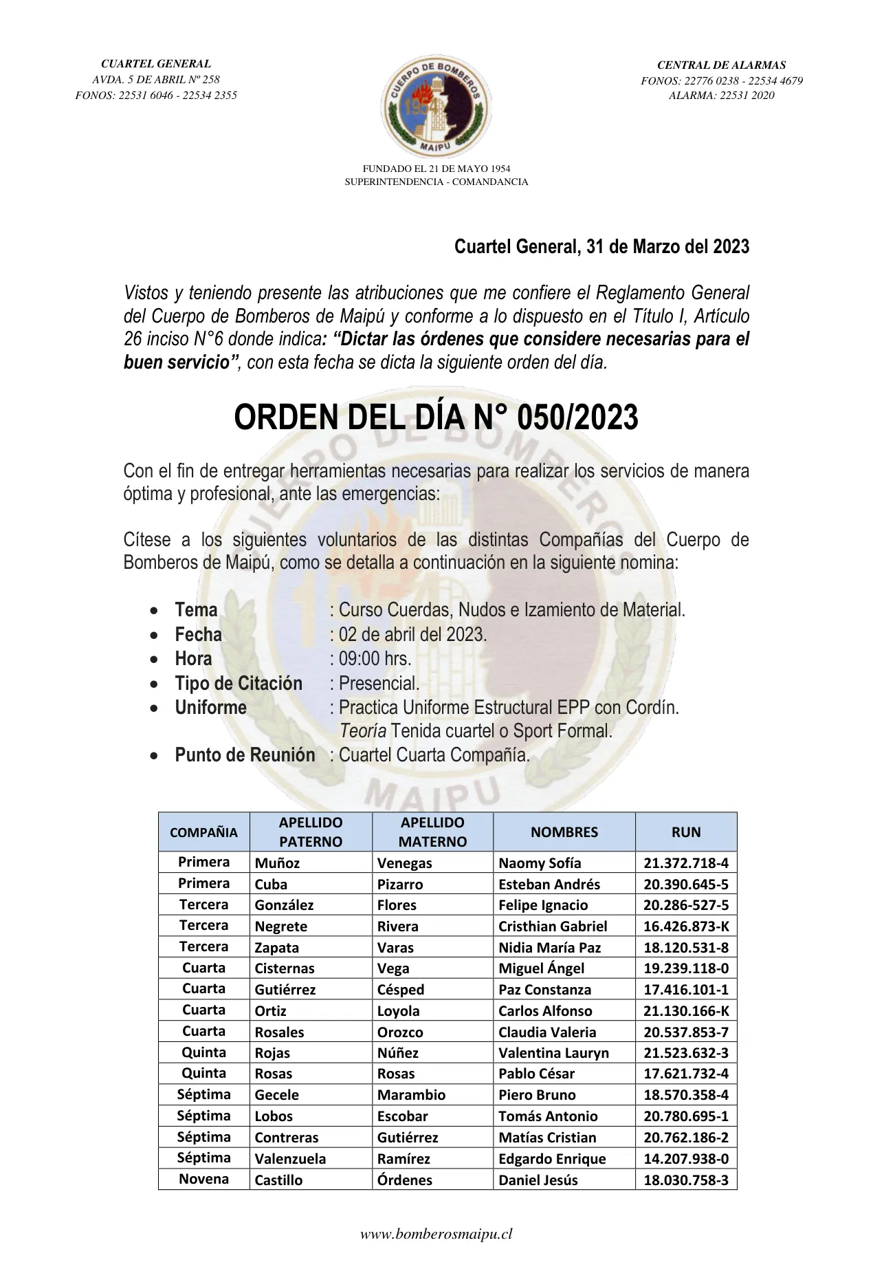 Página 1 de Orden del Día N° 50/2023