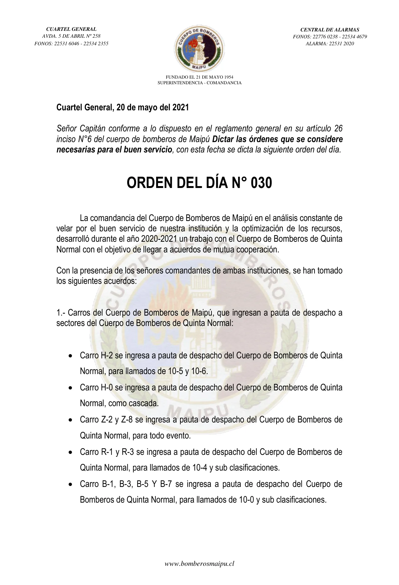 Página 1 de Orden del Día N° 30/2021