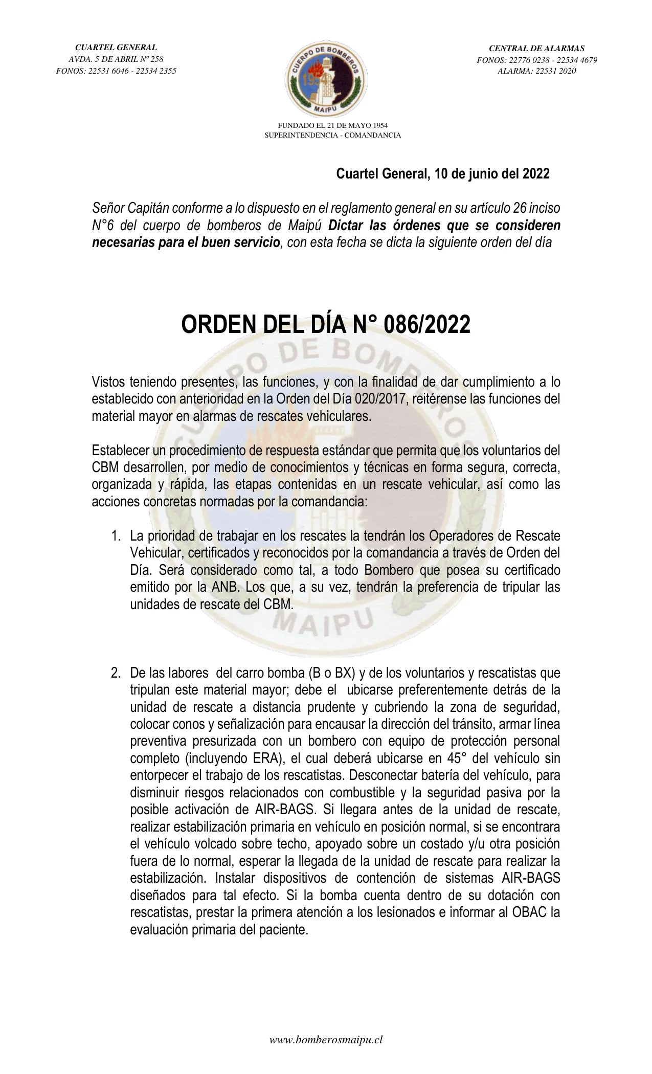 Página 1 de Orden del Día N° 86/2022