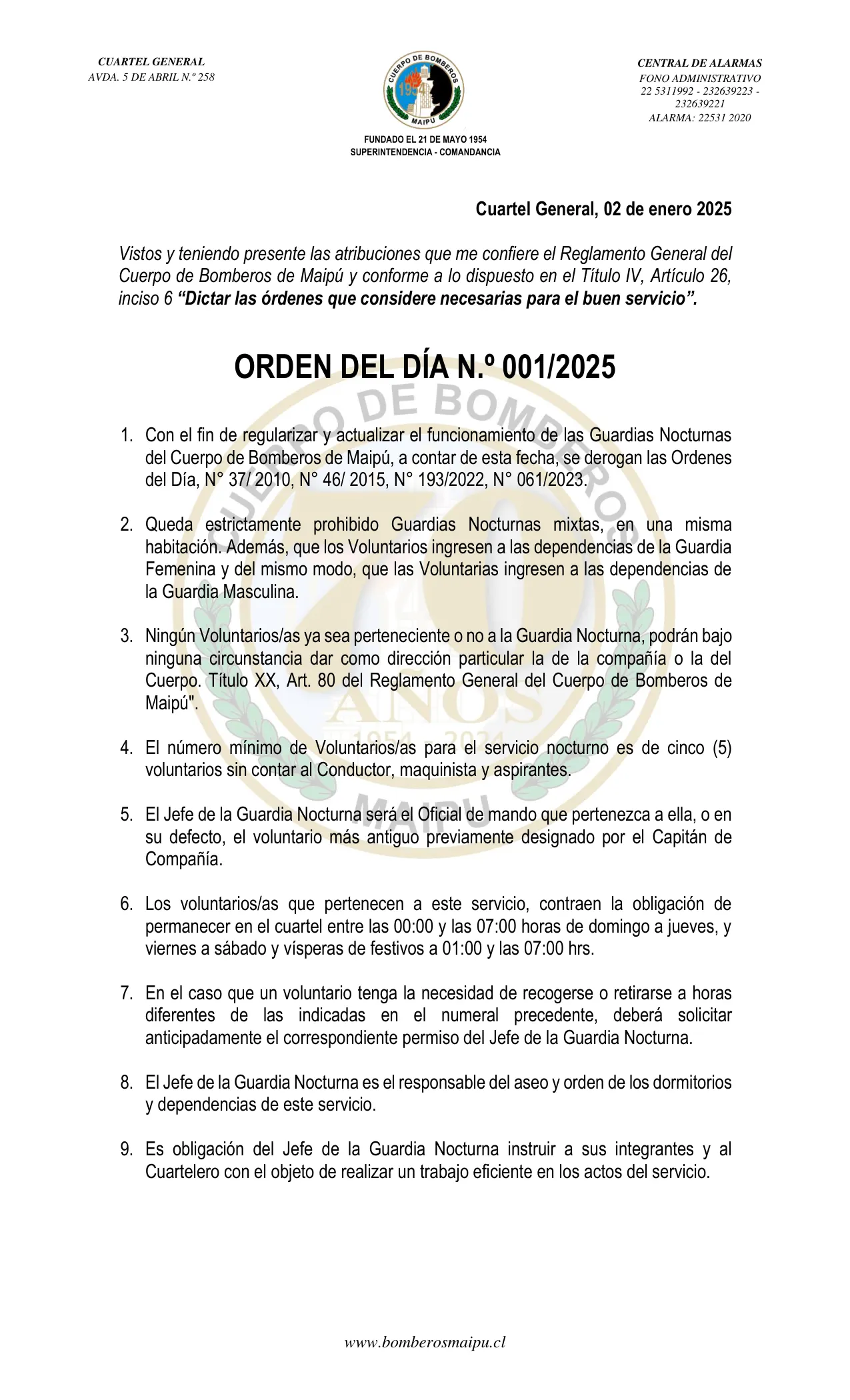 Orden del Día N° 1/2025