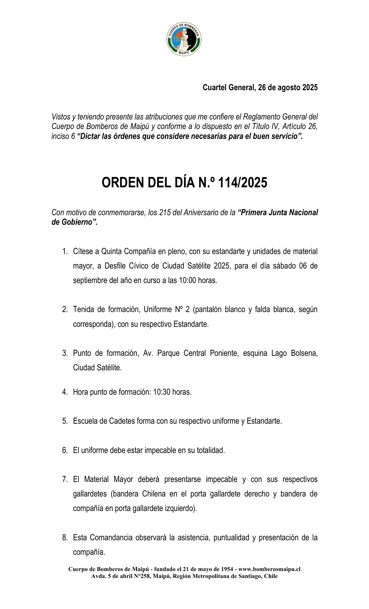 Orden del Día N° 114/2025