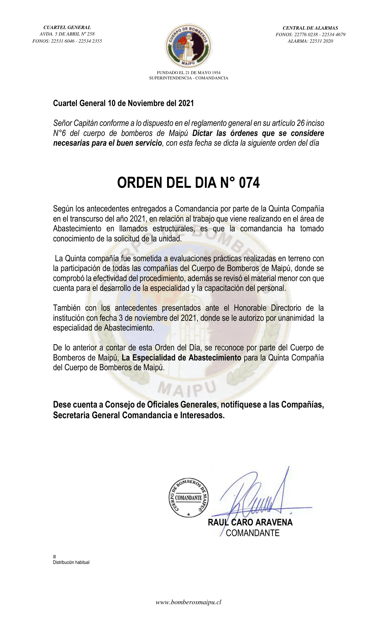 Página 1 de Orden del Día N° 74/2021