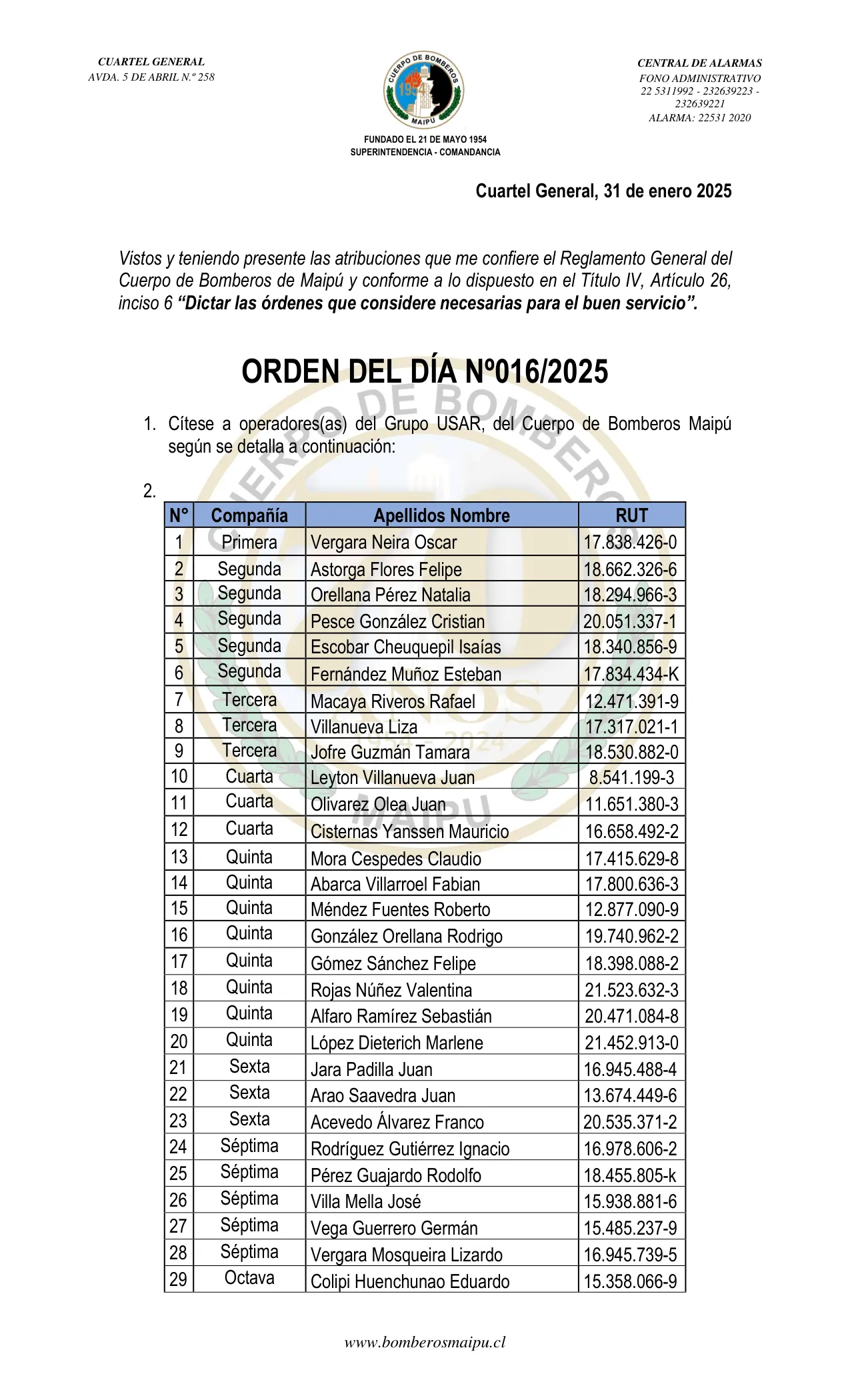 Orden del Día N° 16/2025