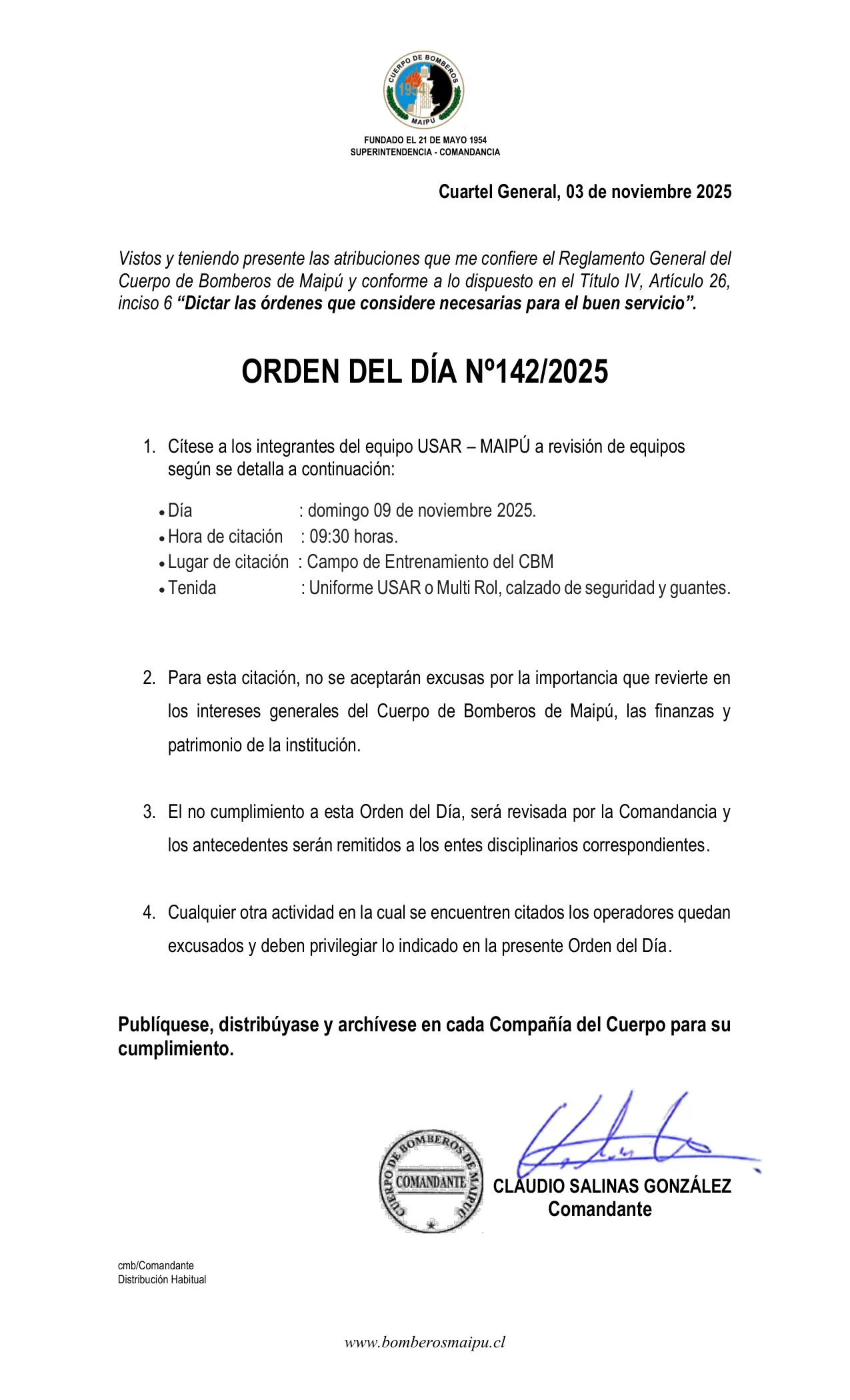 Orden del Día N° 142/2025
