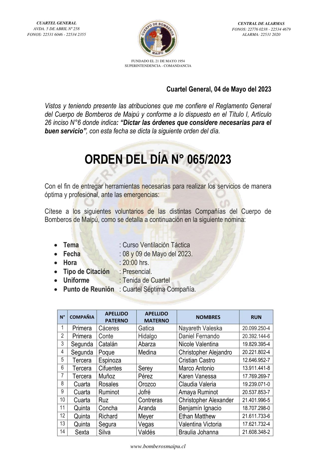 Página 1 de Orden del Día N° 65/2023