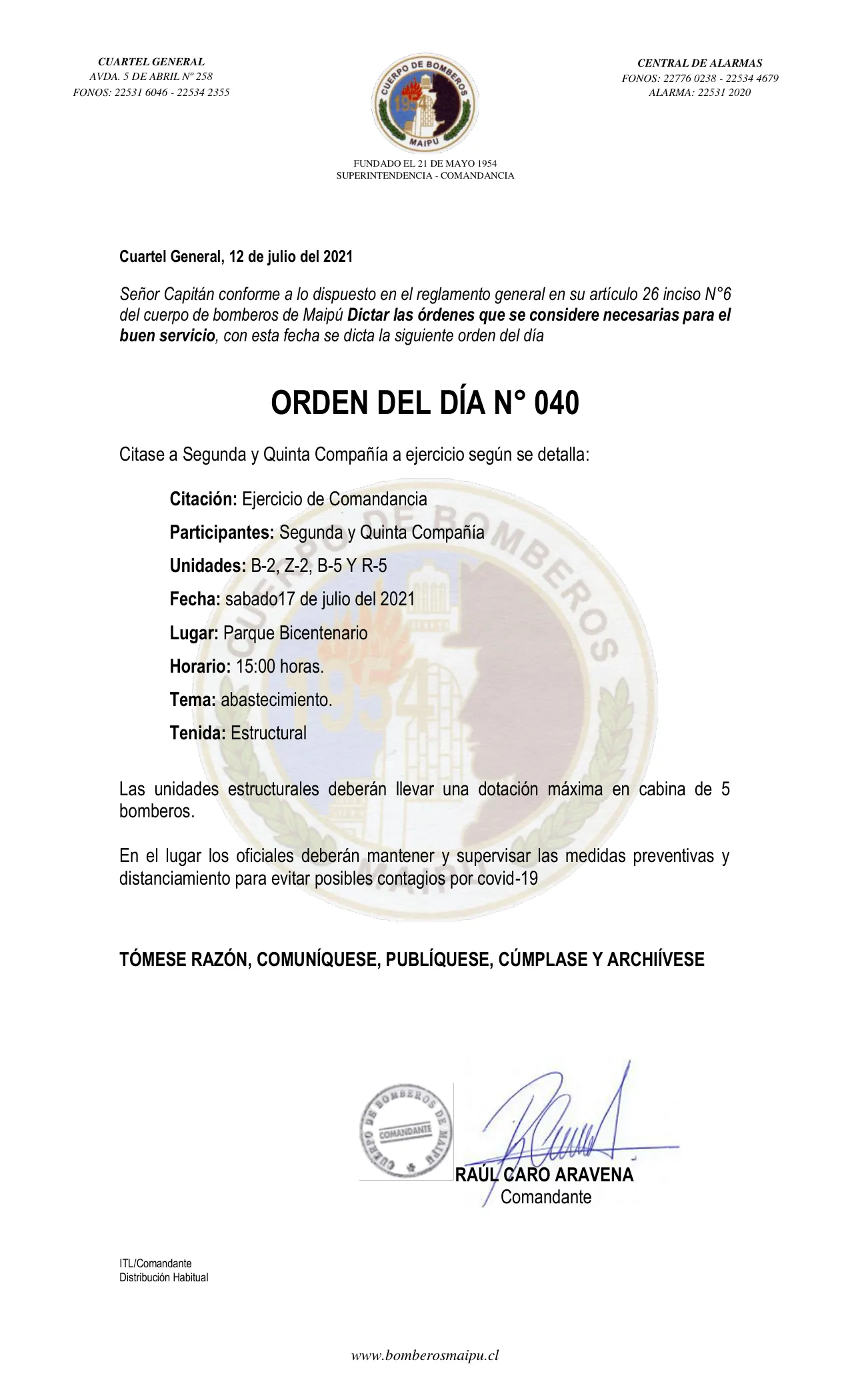 Página 1 de Orden del Día N° 40/2021