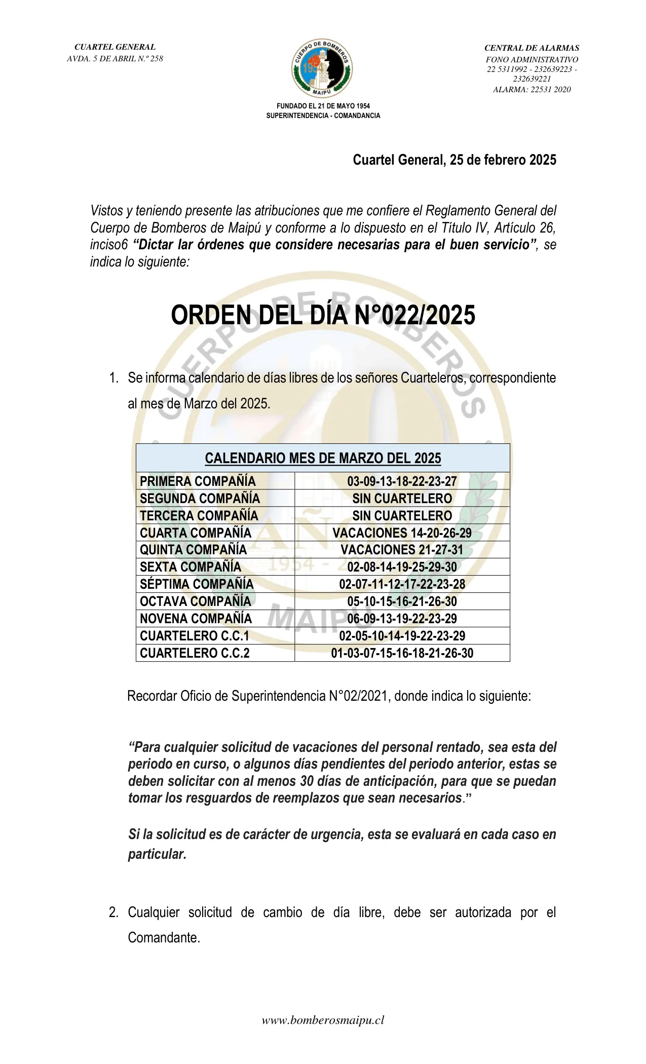 Orden del Día N° 22/2025