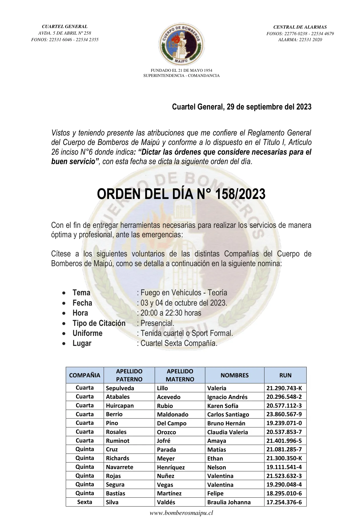 Página 1 de Orden del Día N° 158/2023