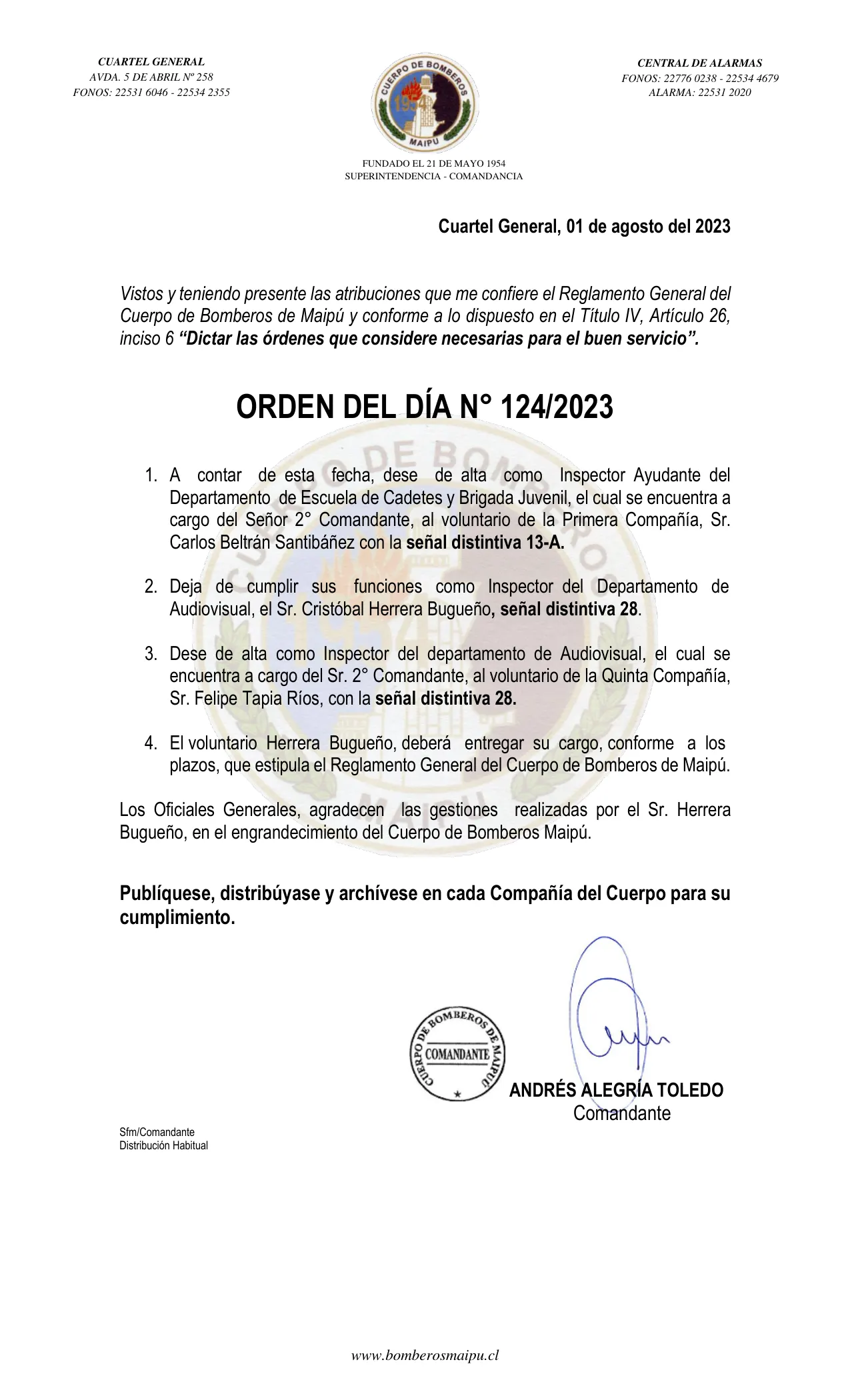 Página 1 de Orden del Día N° 124/2023