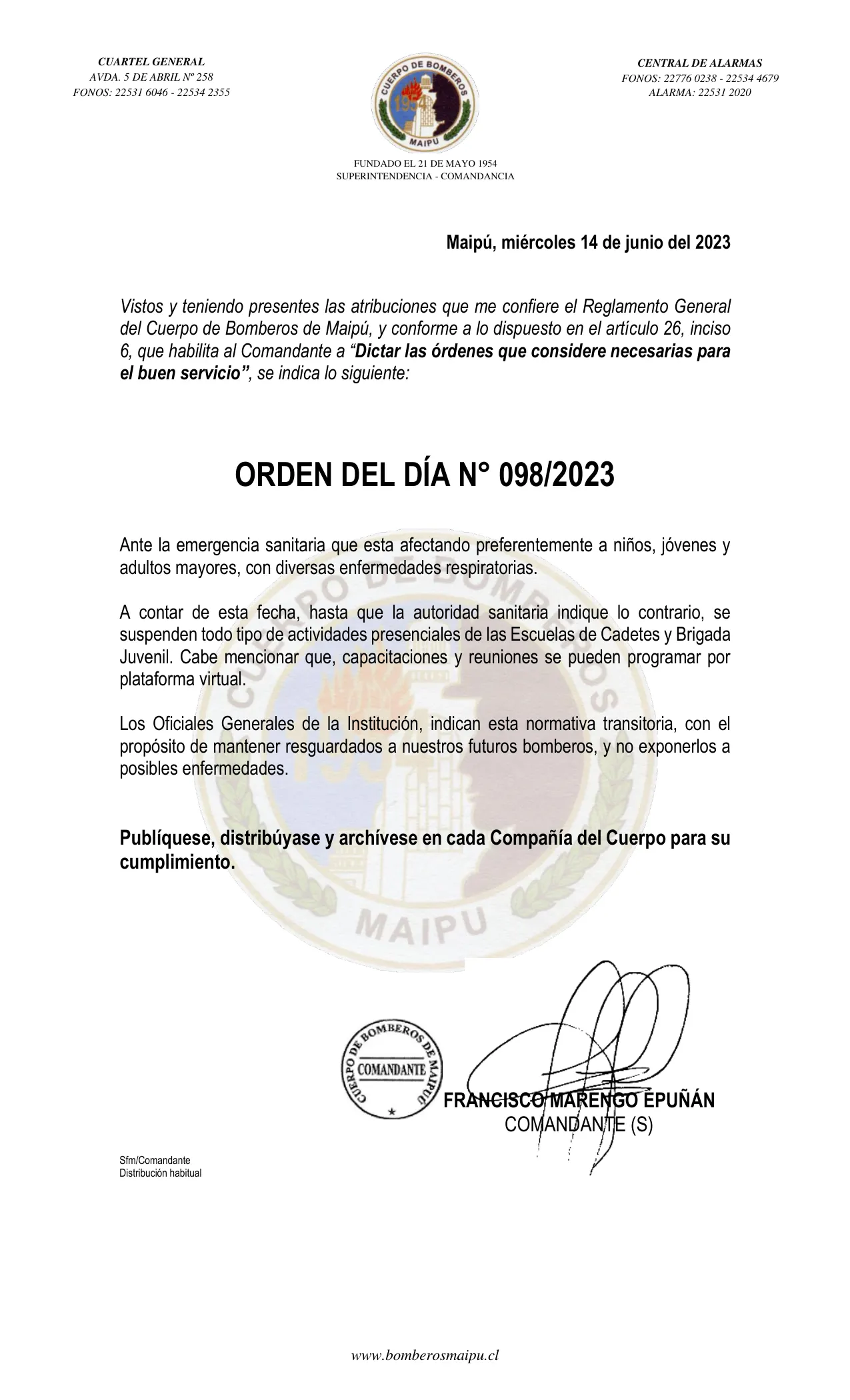 Página 1 de Orden del Día N° 98/2023
