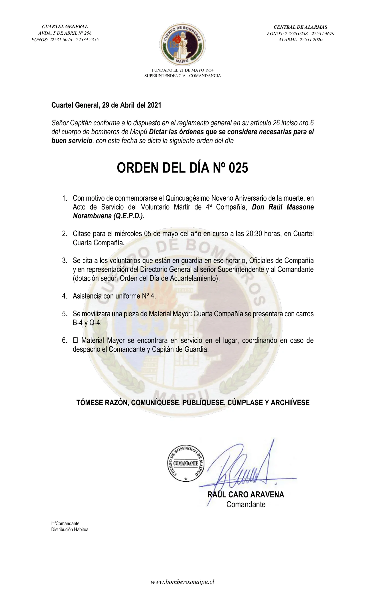 Página 1 de Orden del Día N° 25/2021