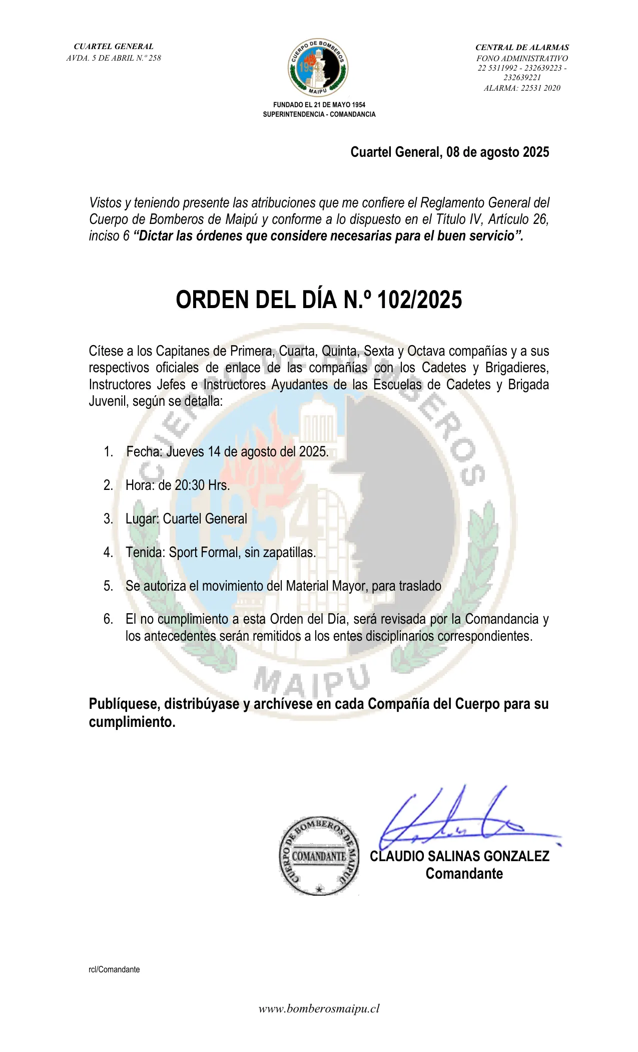 Orden del Día N° 102/2025