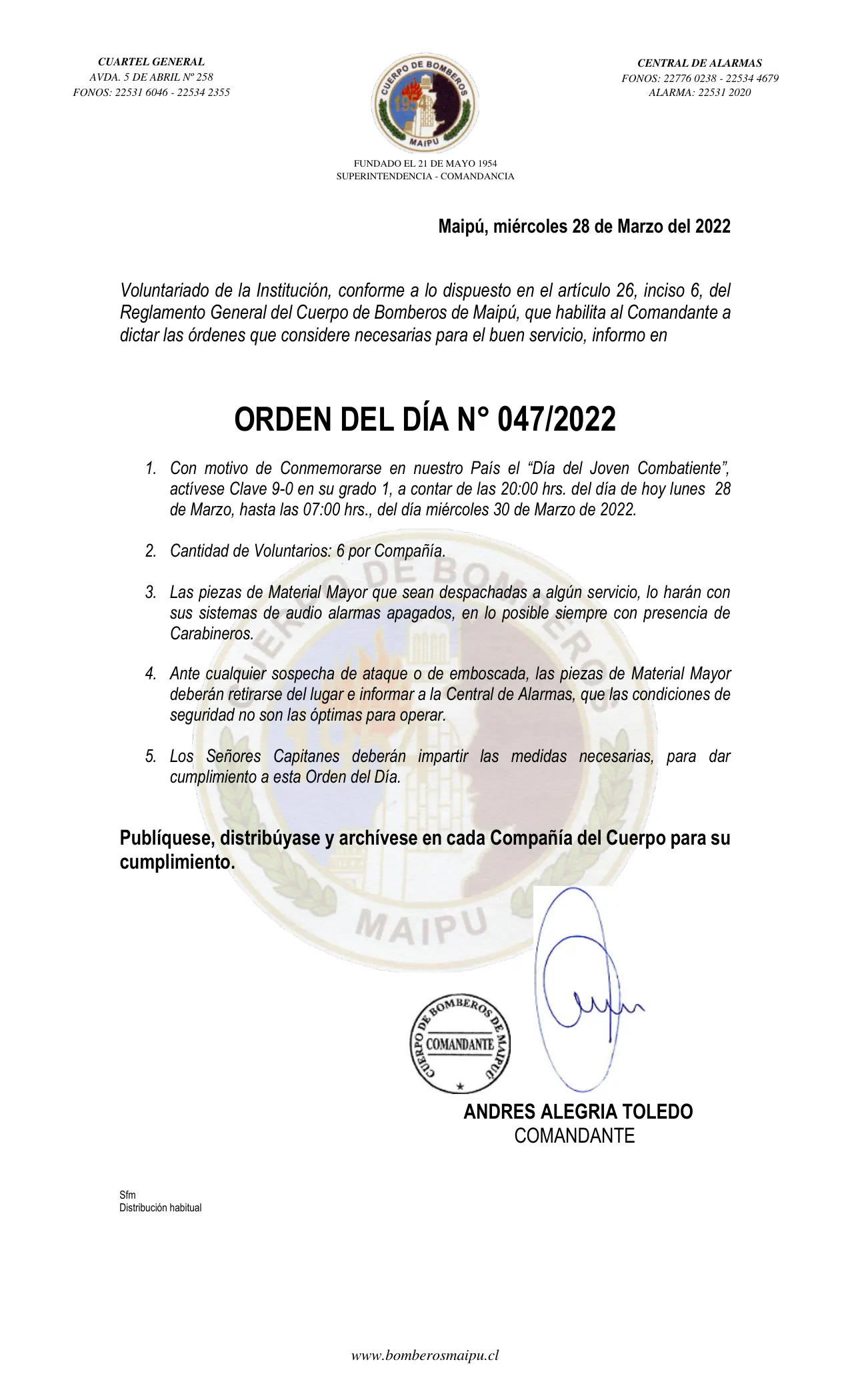 Página 1 de Orden del Día N° 47/2022