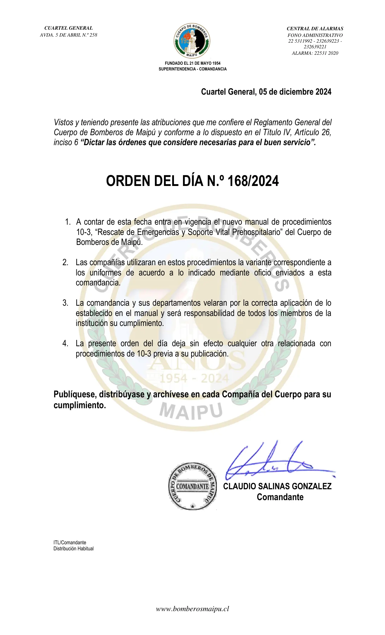 Orden del Día N° 168/2024