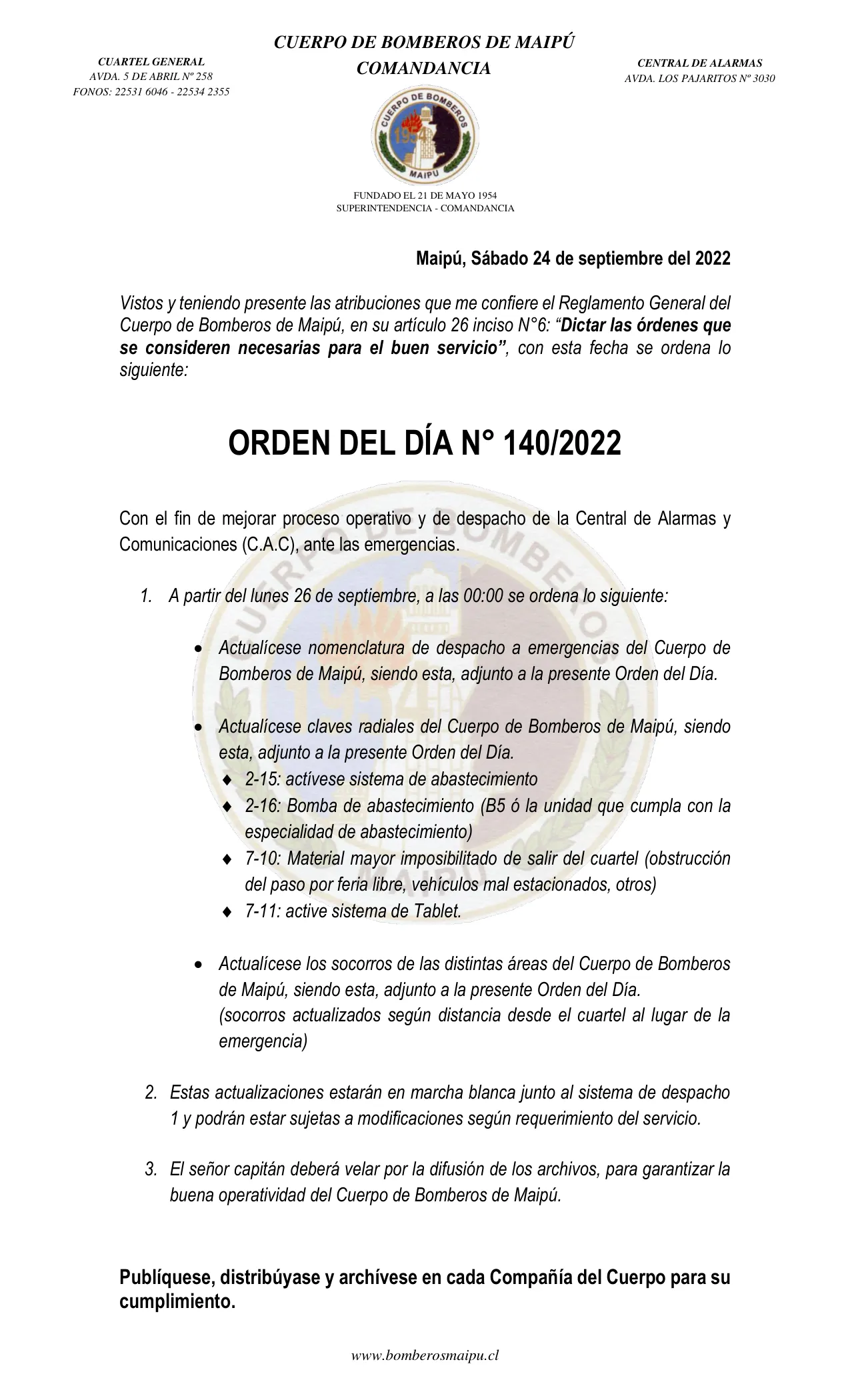 Página 1 de Orden del Día N° 140/2022
