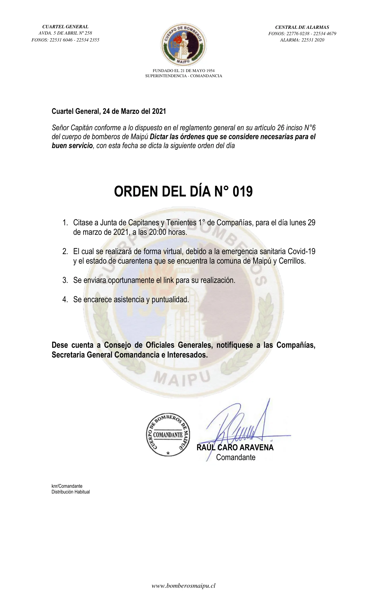 Página 1 de Orden del Día N° 19/2021