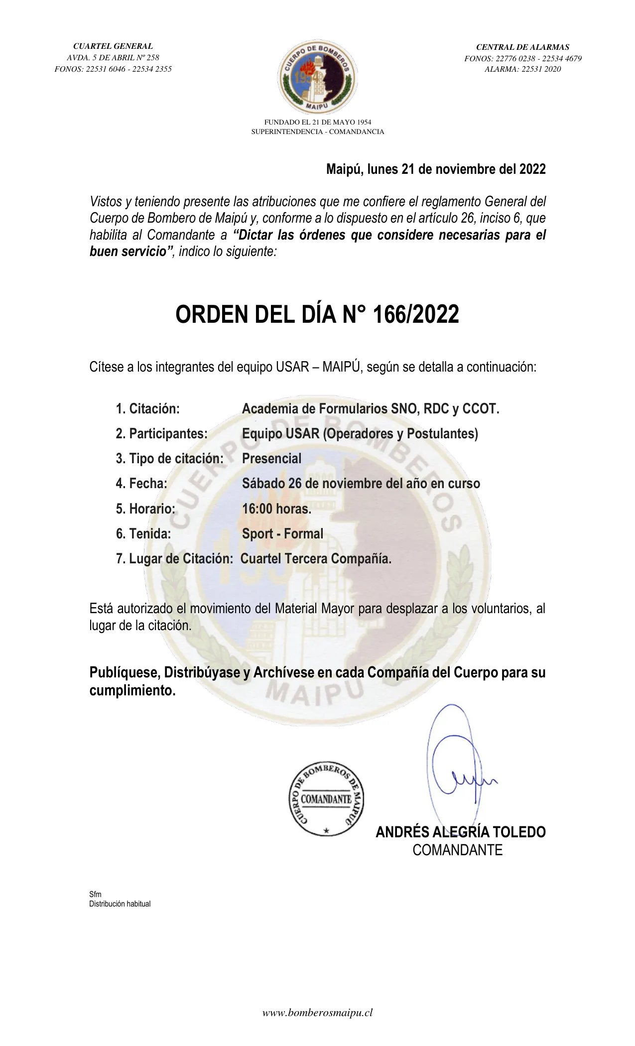 Página 1 de Orden del Día N° 166/2022