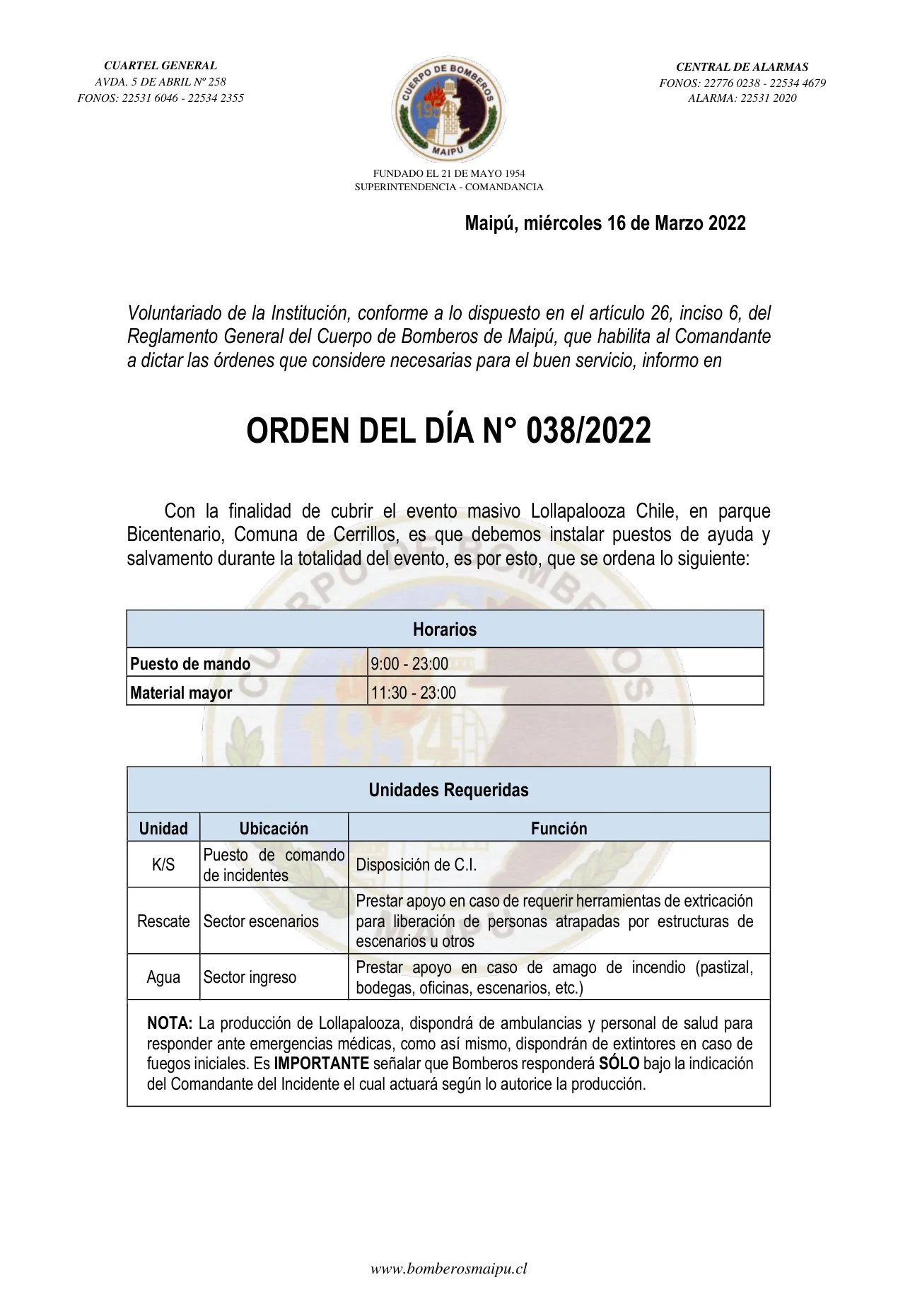 Página 1 de Orden del Día N° 38/2022