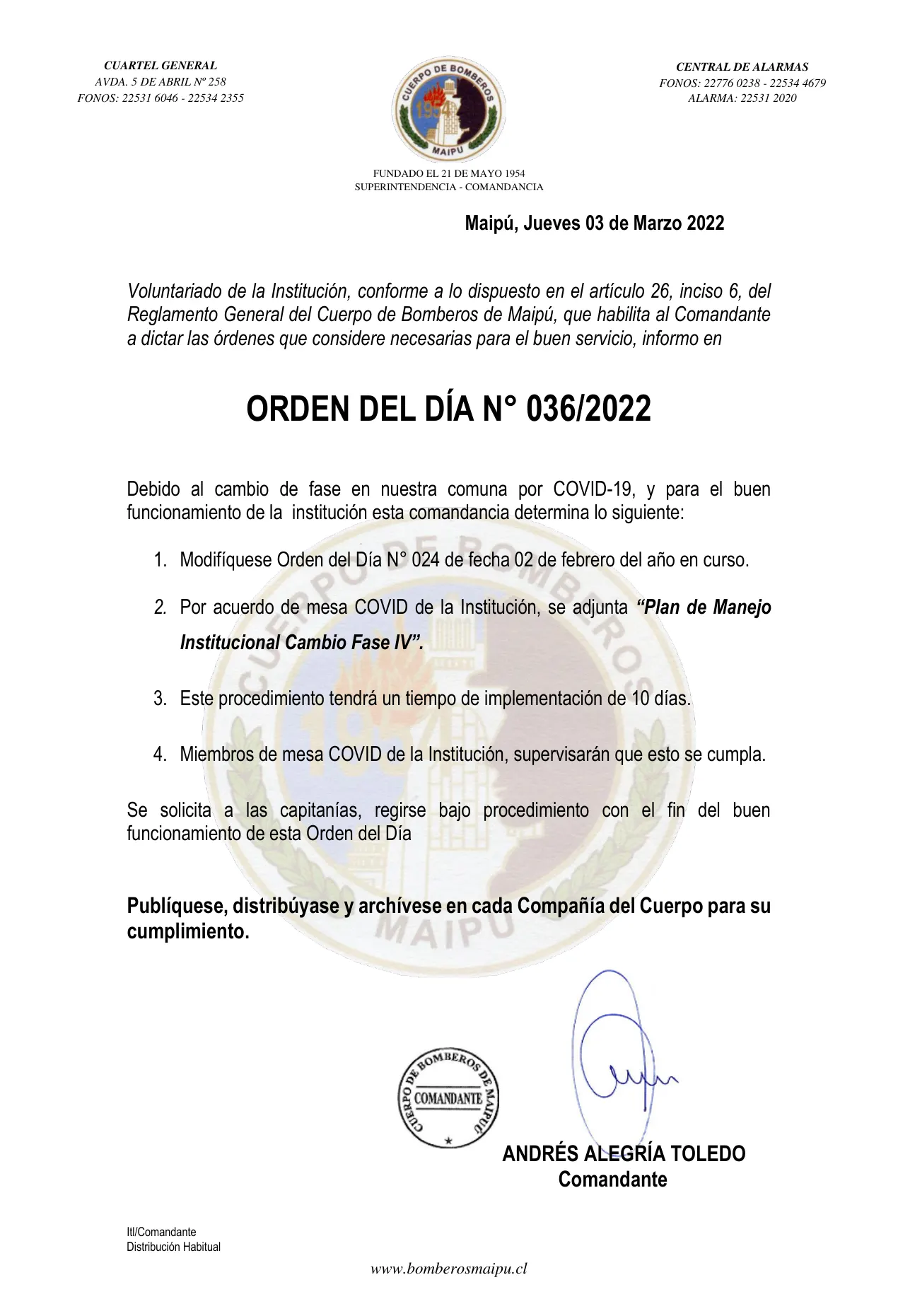 Página 1 de Orden del Día N° 36/2022