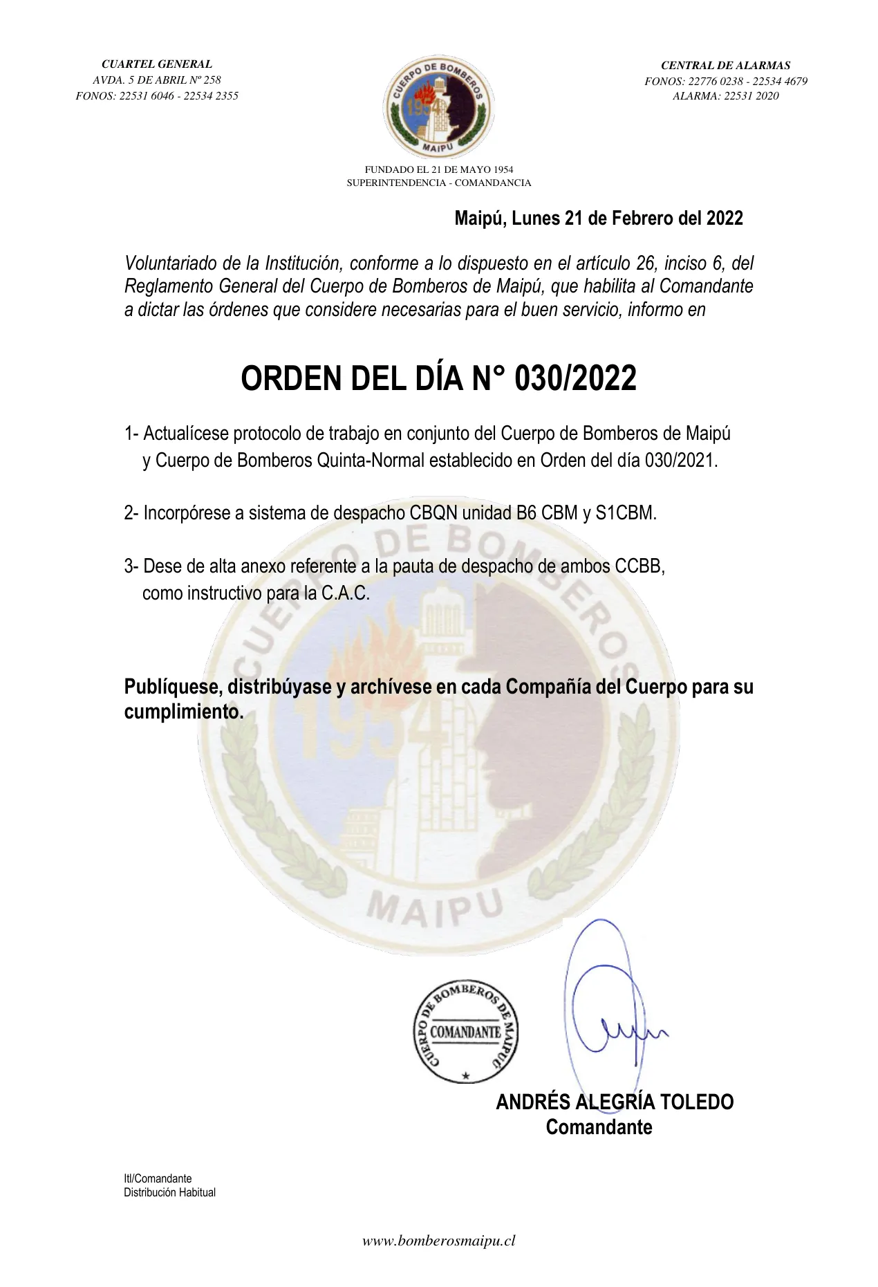 Página 1 de Orden del Día N° 30/2022