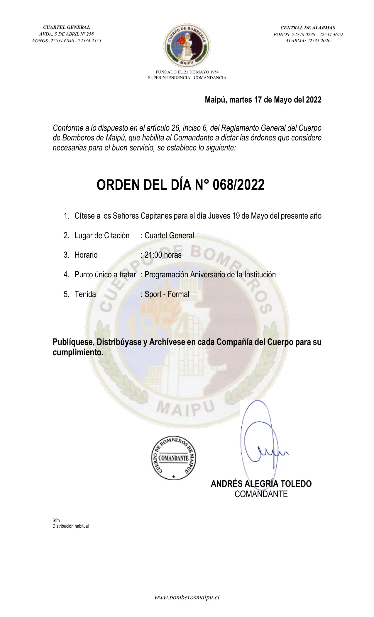 Página 1 de Orden del Día N° 68/2022
