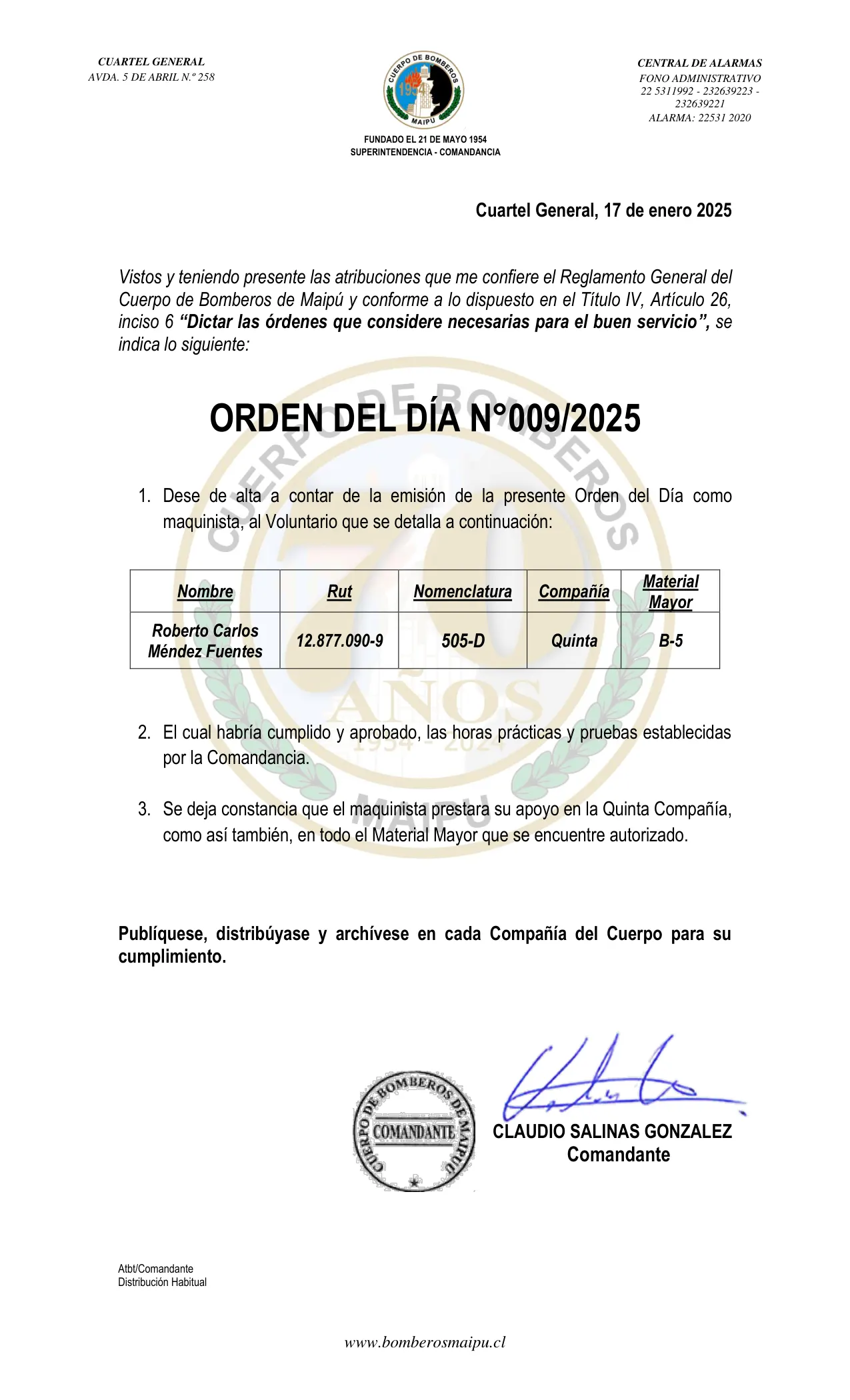 Orden del Día N° 9/2025