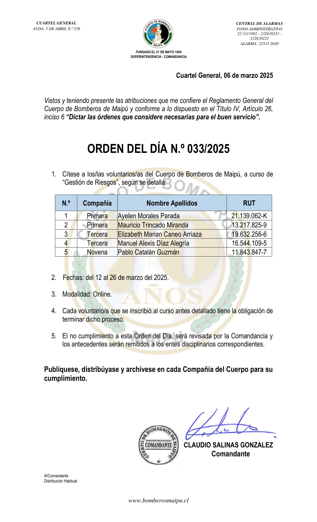 Orden del Día N° 33/2025