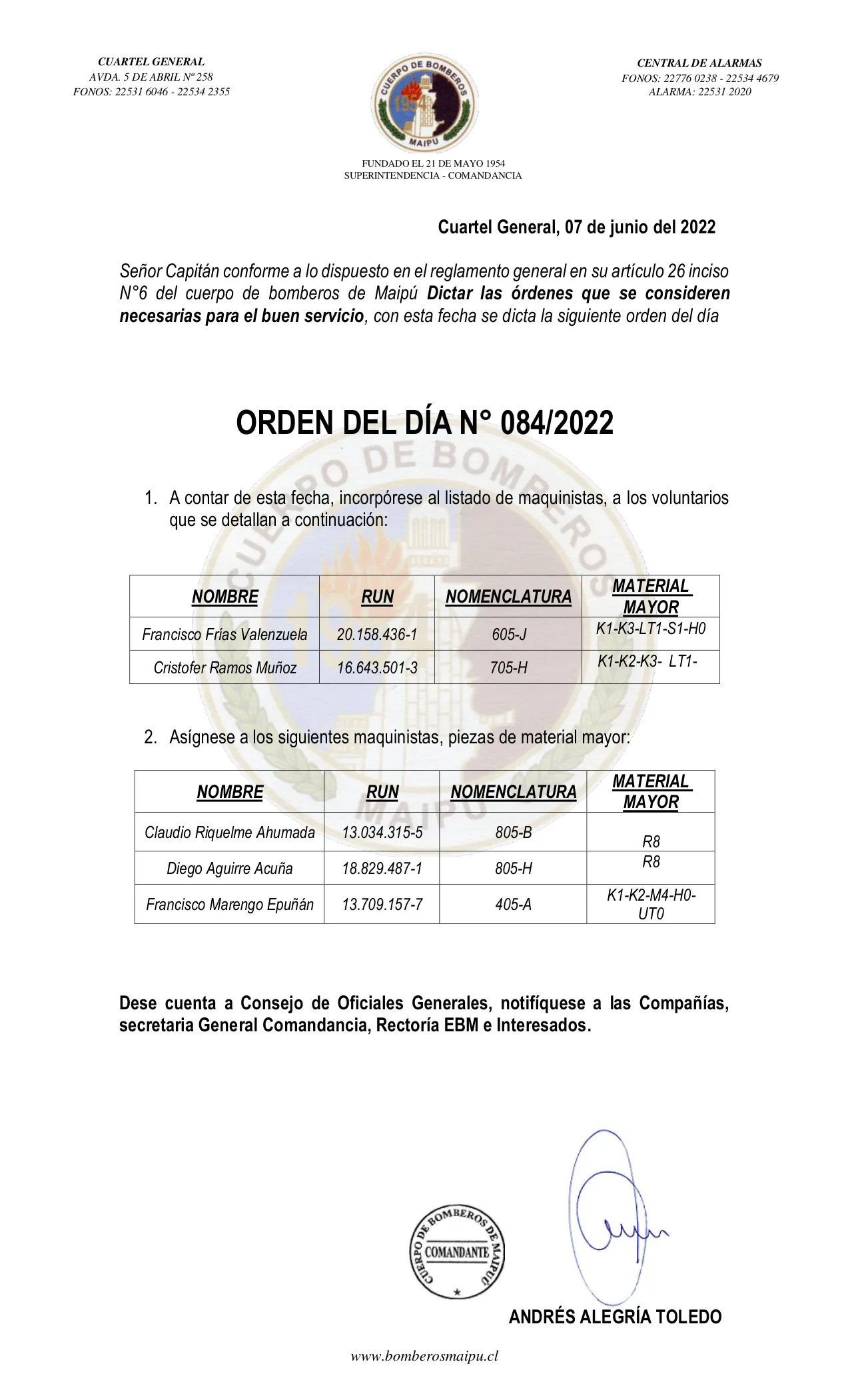 Página 1 de Orden del Día N° 84/2022