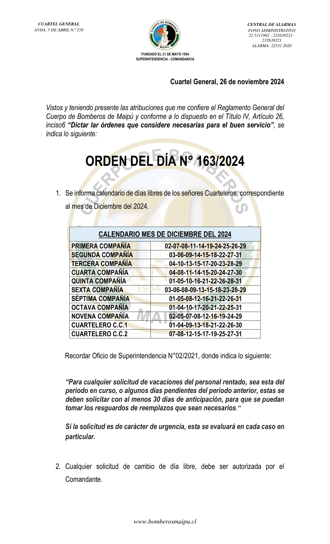 Página 1 de Orden del Día N° 163/2024