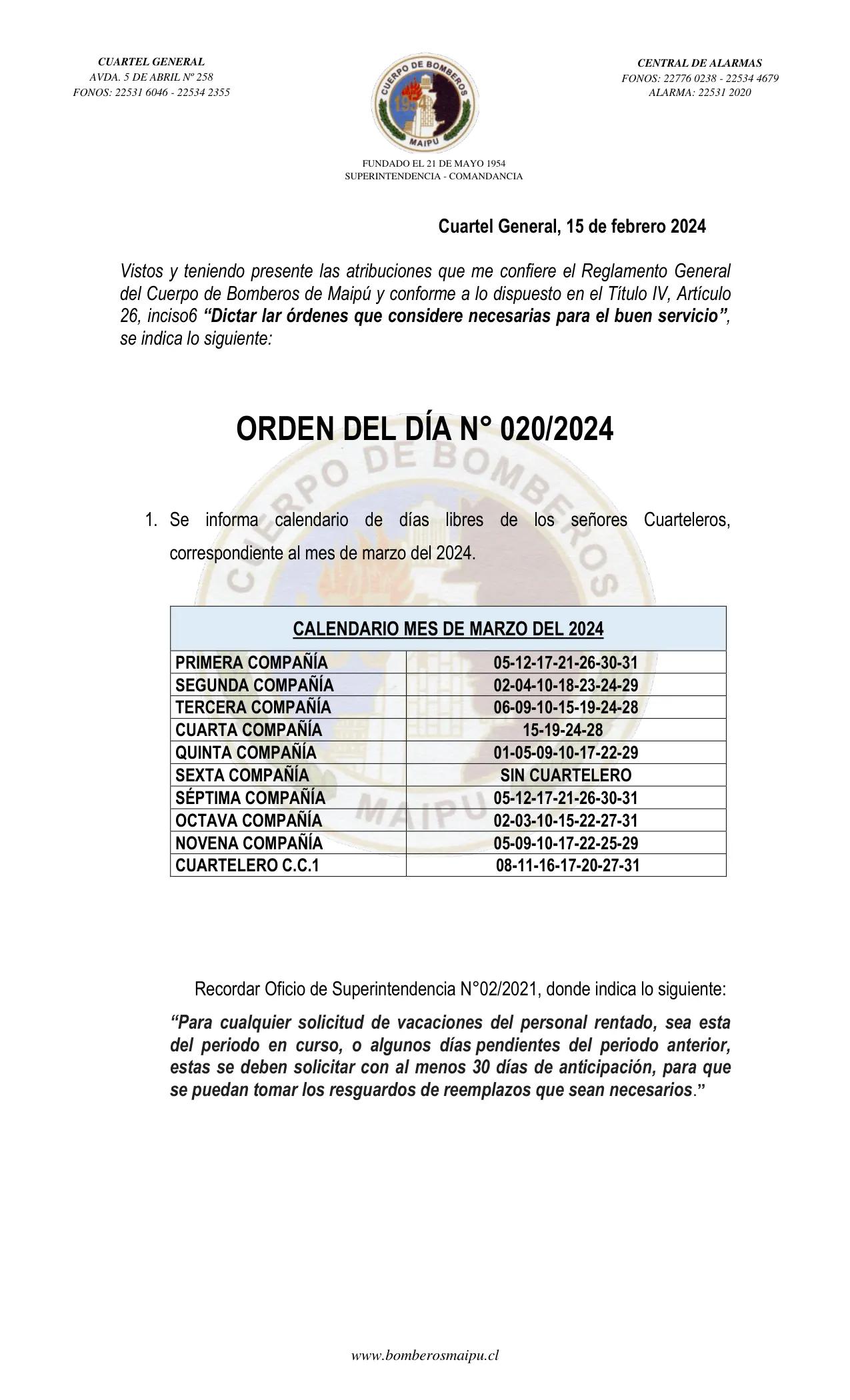 Página 1 de Orden del Día N° 20/2024