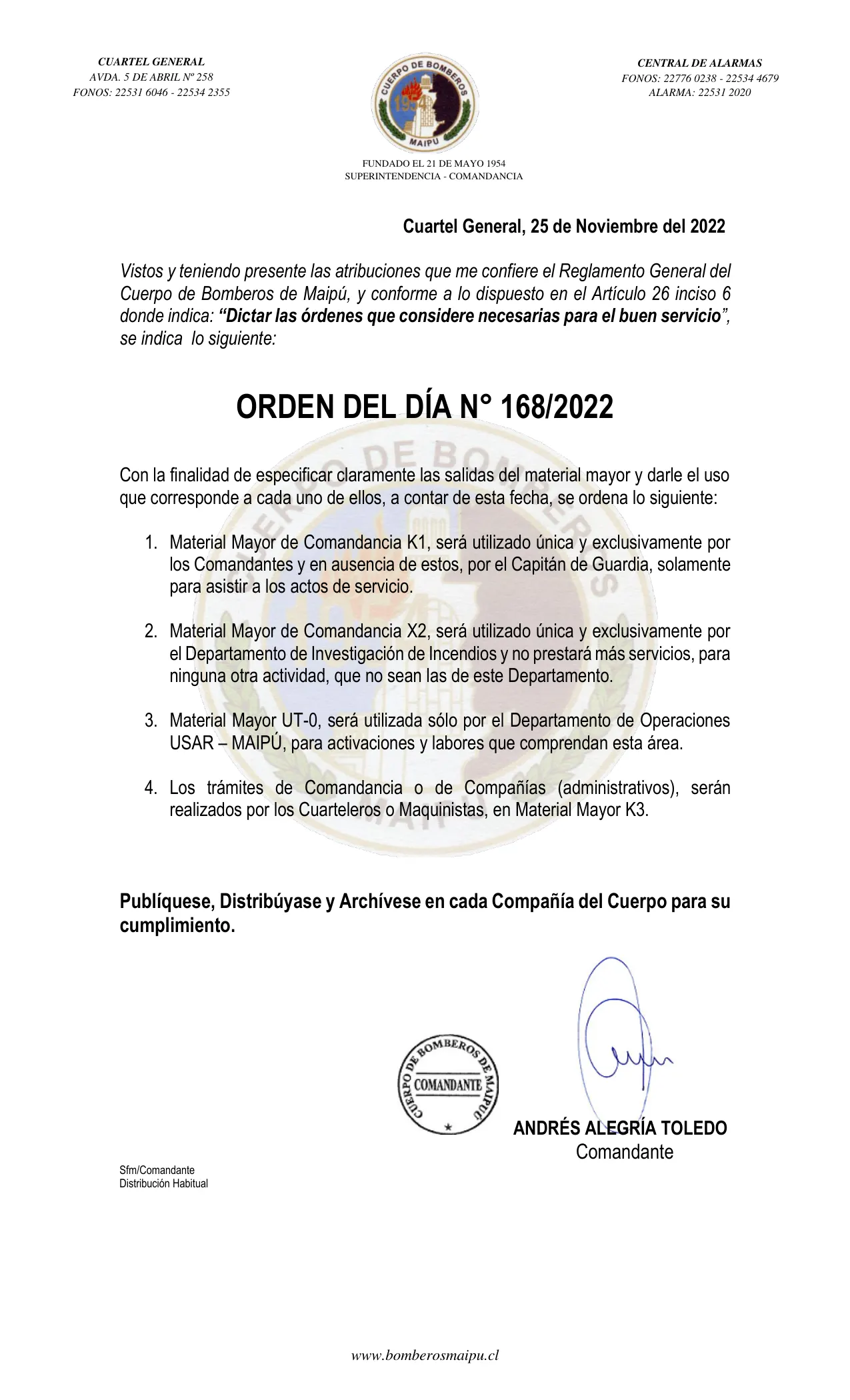 Página 1 de Orden del Día N° 168/2022