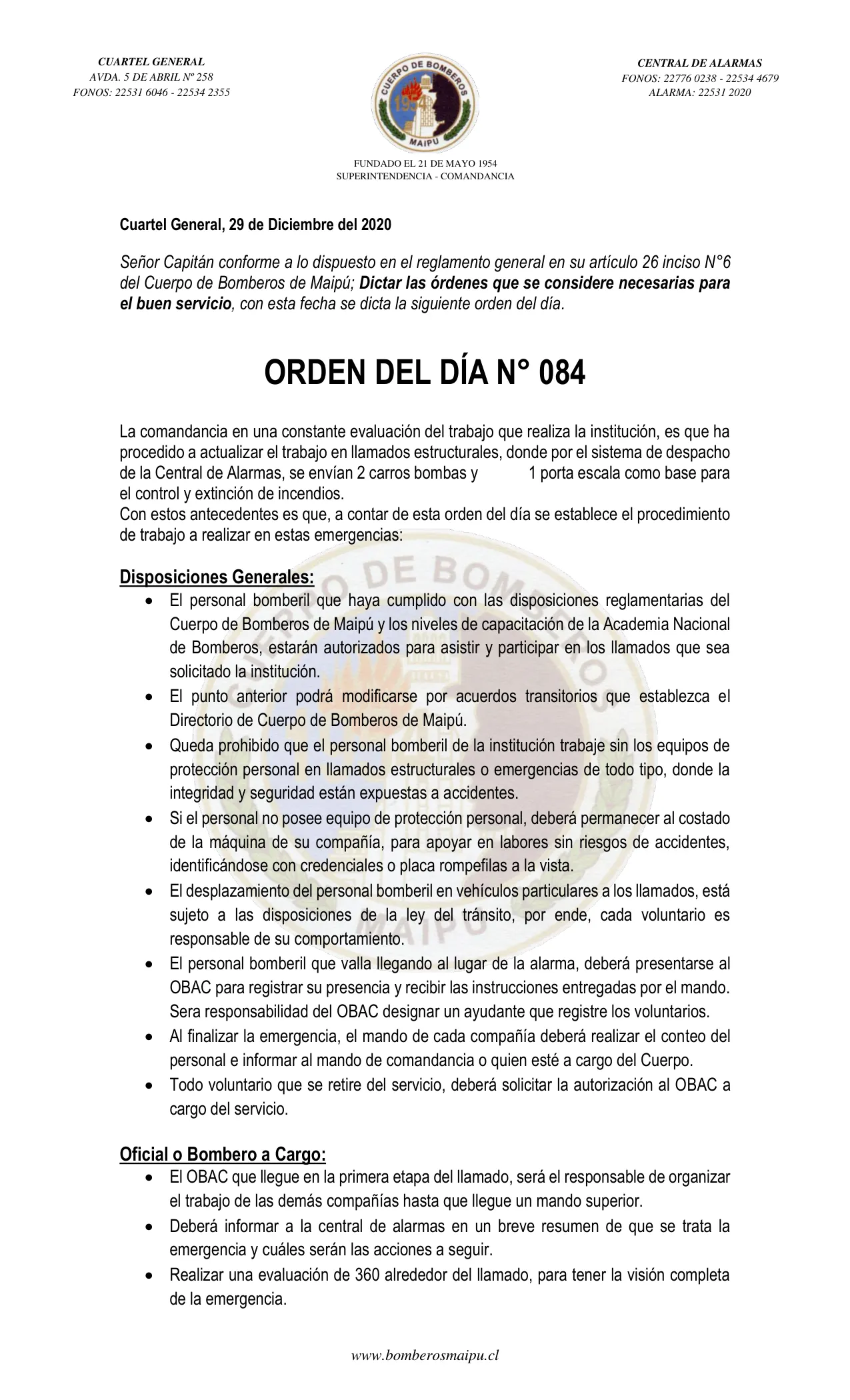 Página 1 de Orden del Día N° 84/2020