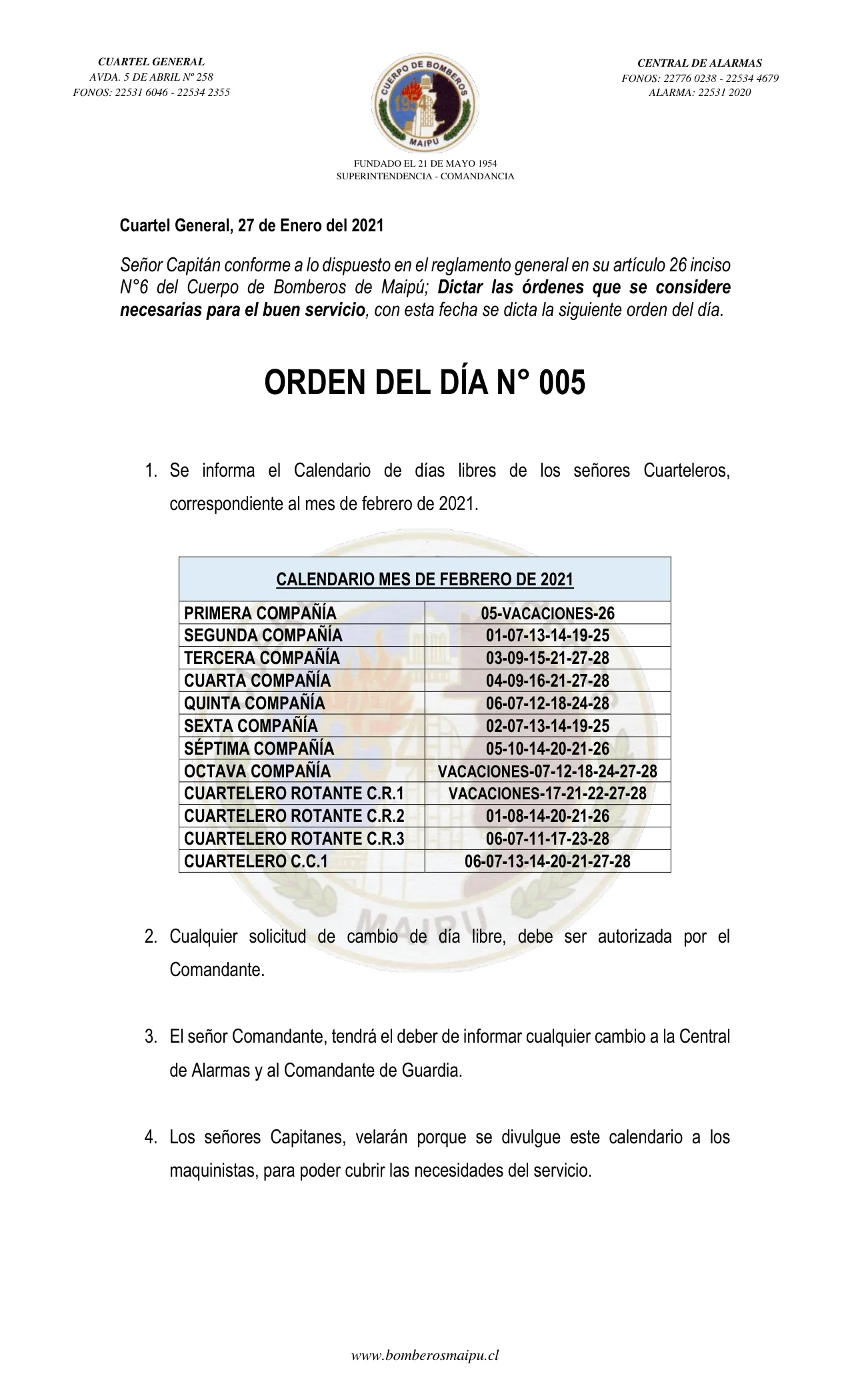 Página 1 de Orden del Día N° 5/2021