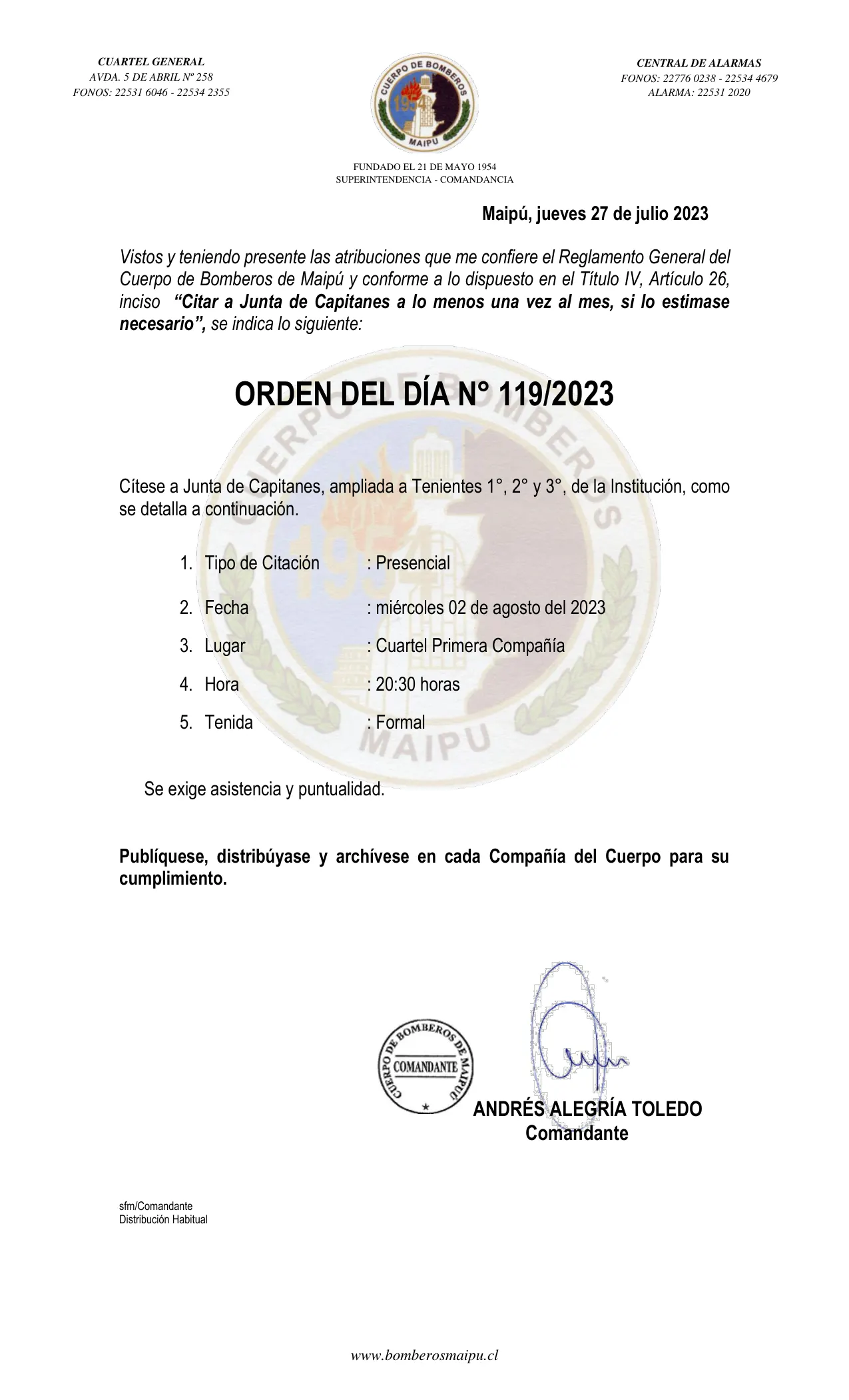 Página 1 de Orden del Día N° 119/2023