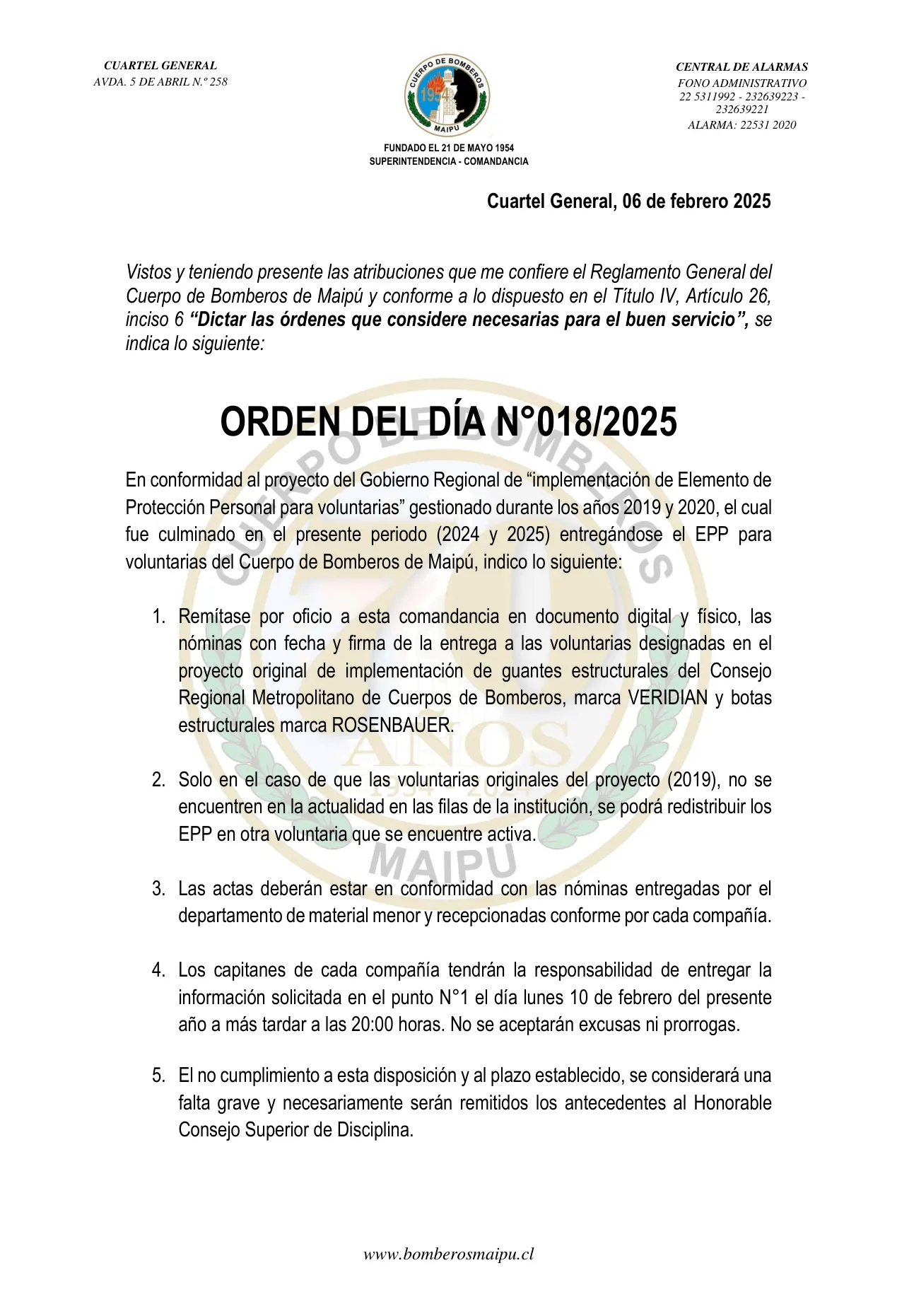 Orden del Día N° 18/2025
