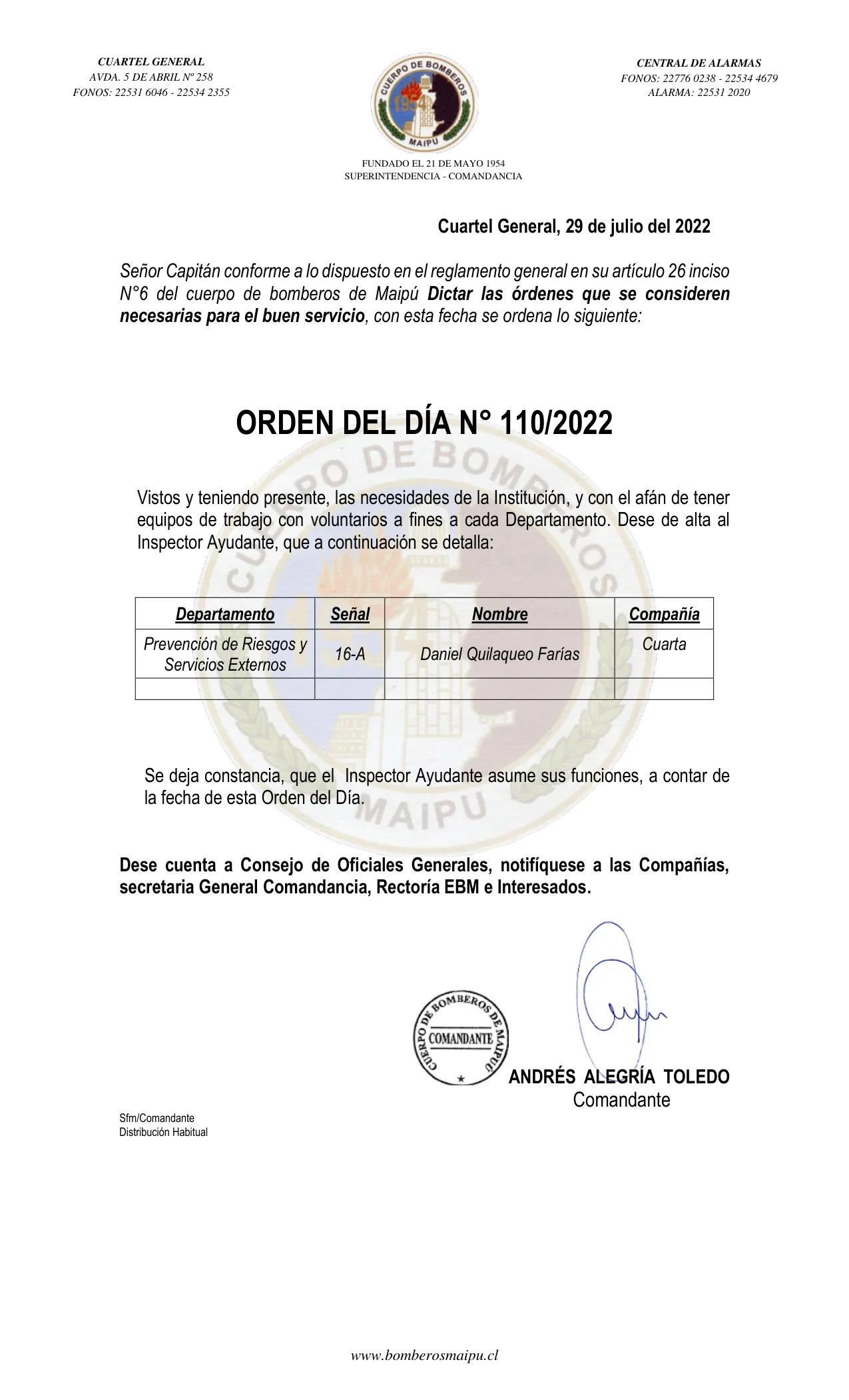 Página 1 de Orden del Día N° 110/2022