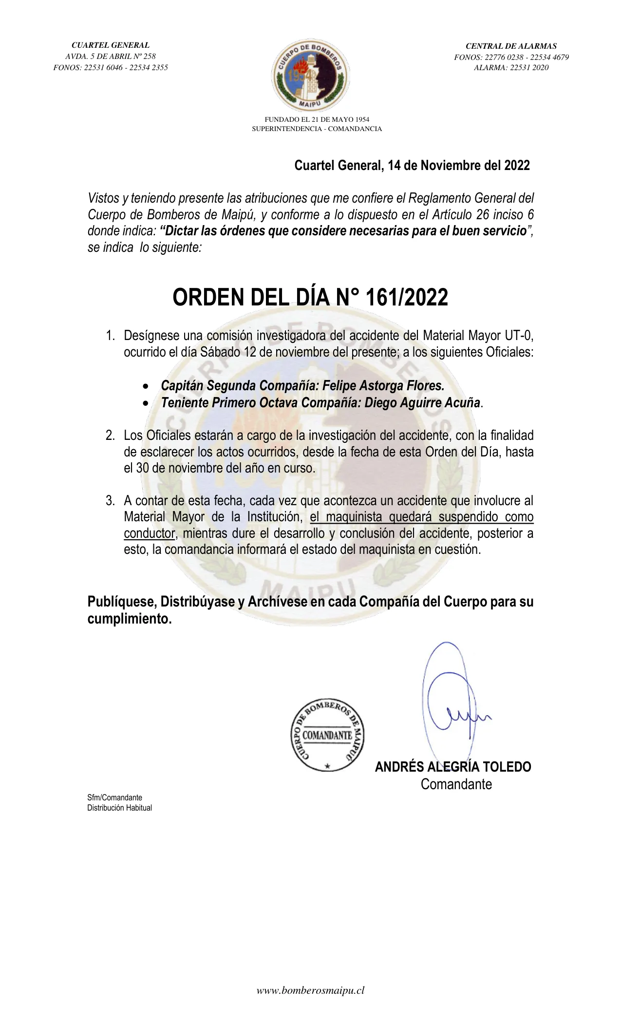 Página 1 de Orden del Día N° 161/2022