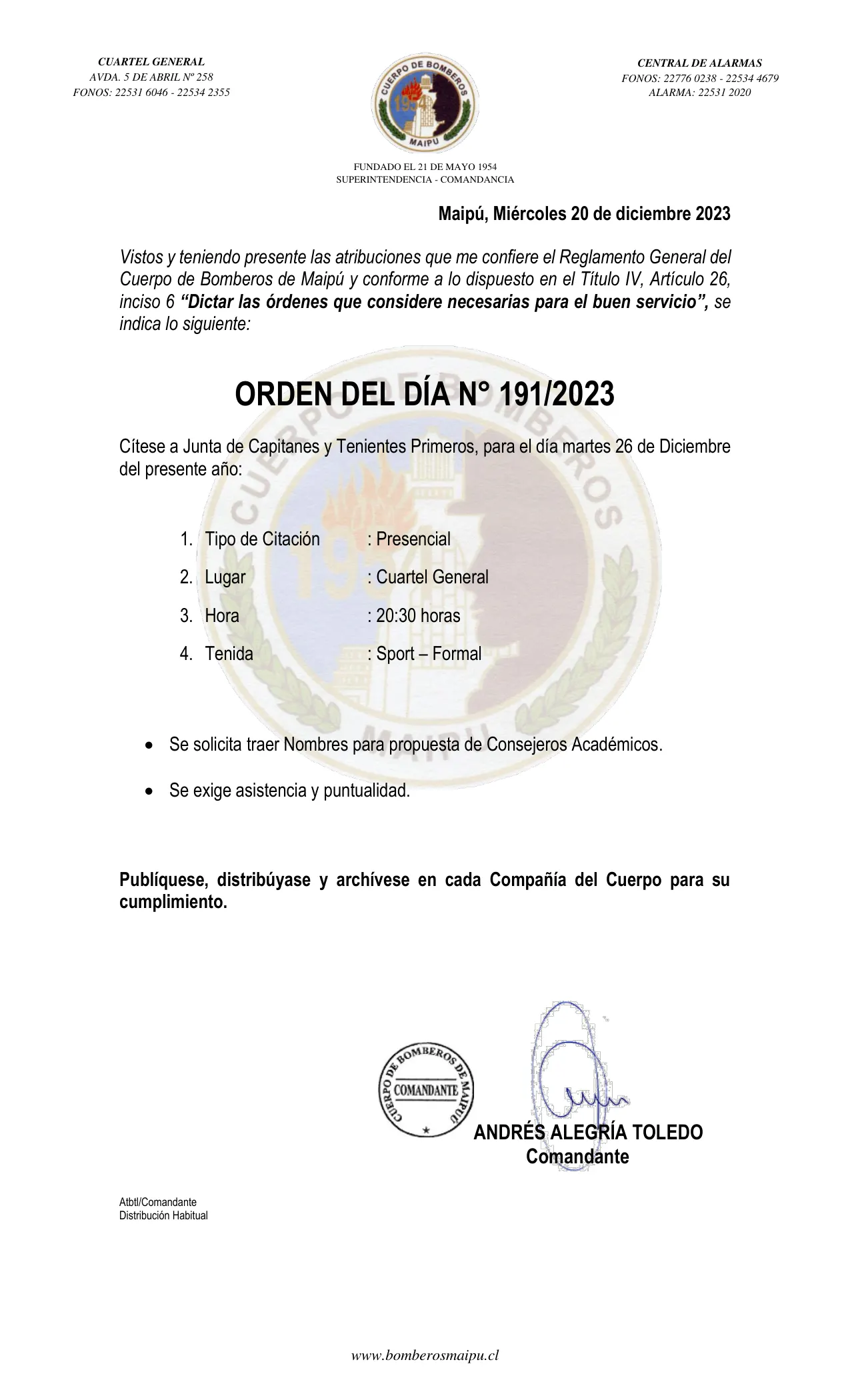 Página 1 de Orden del Día N° 191/2023