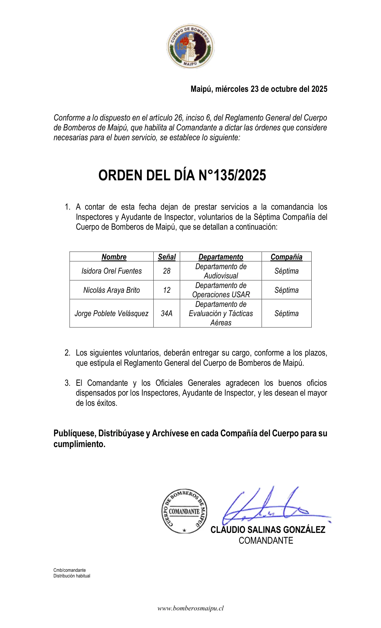 Orden del Día N° 135/2025