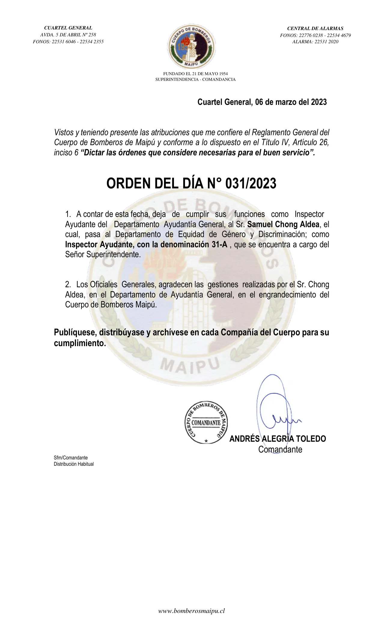 Página 1 de Orden del Día N° 31/2023