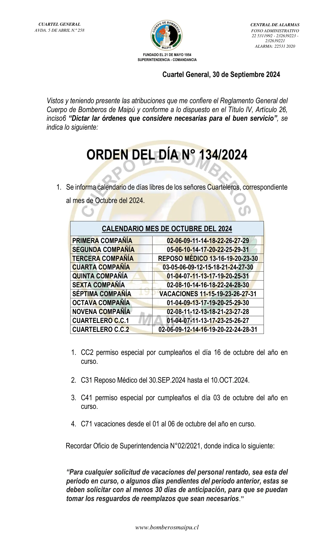 Página 1 de Orden del Día N° 134/2024