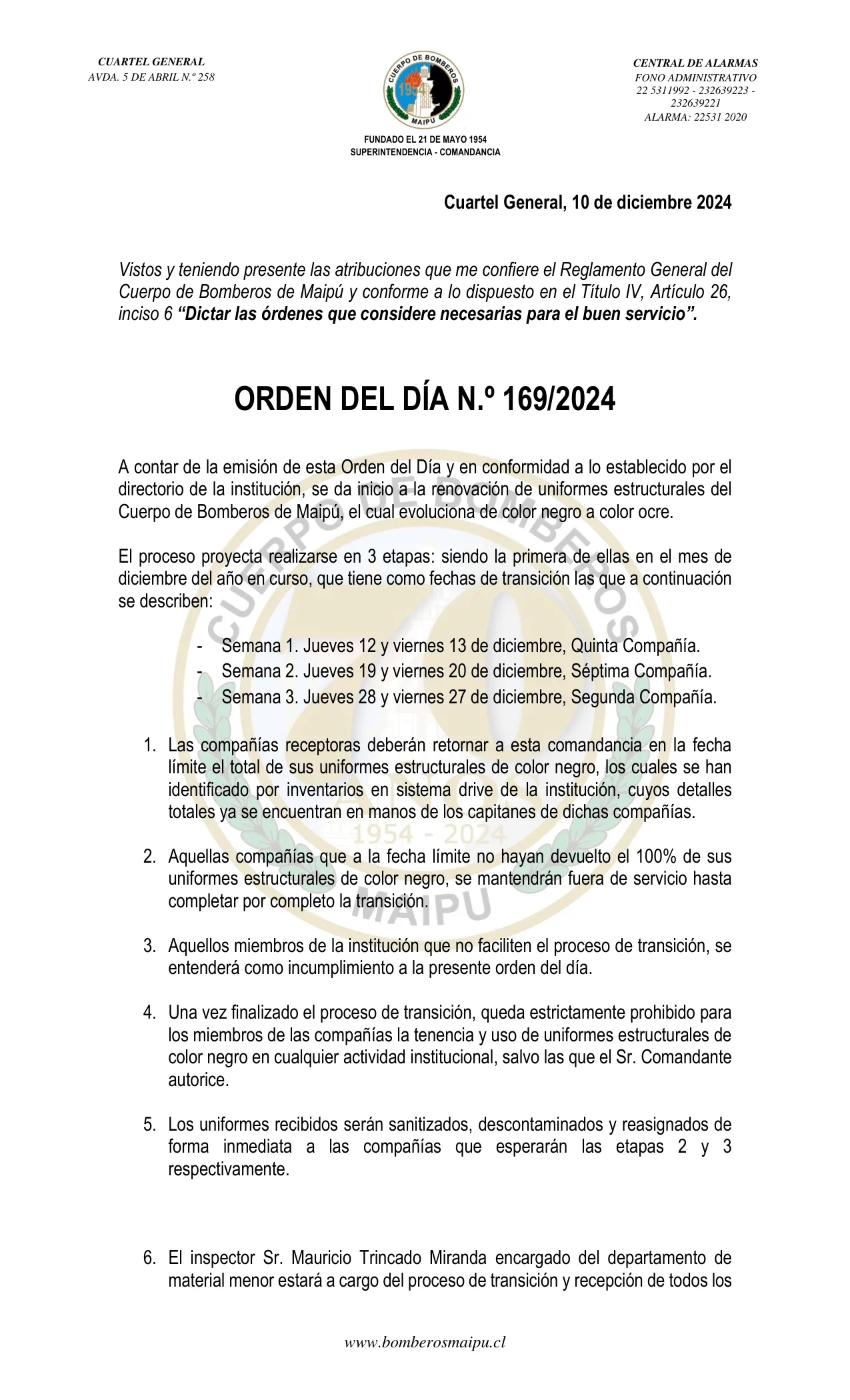 Orden del Día N° 169/2024