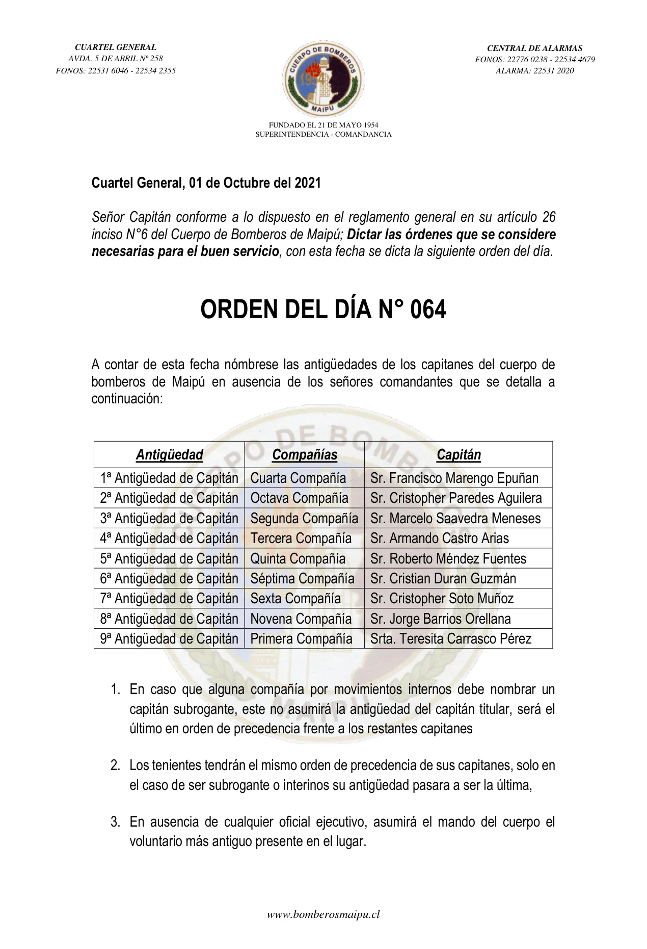 Página 1 de Orden del Día N° 64/2021