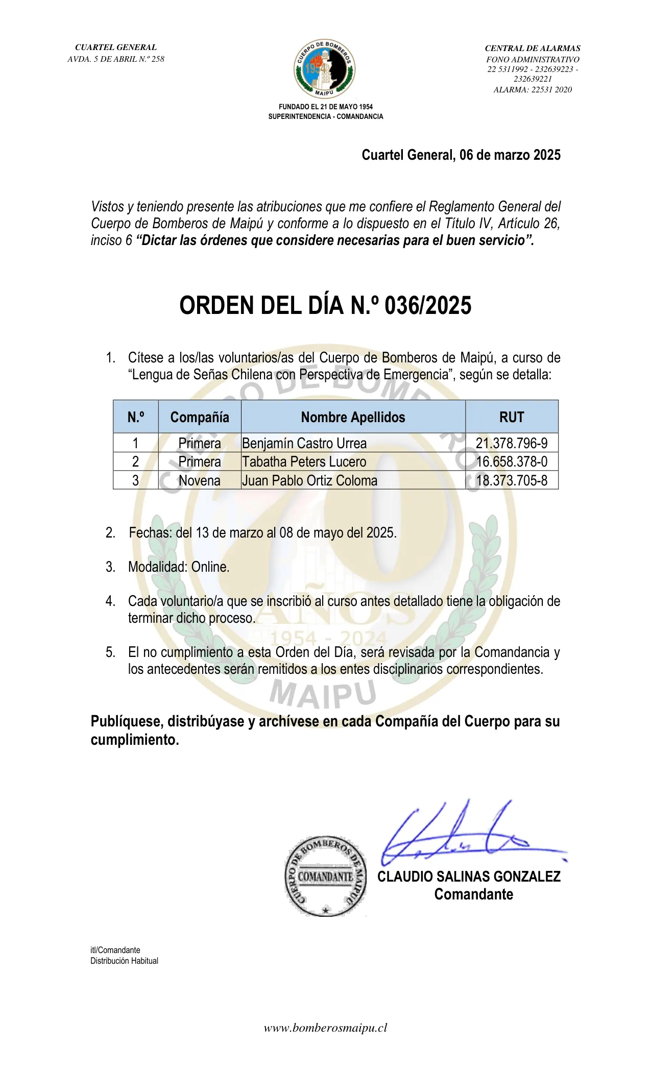 Orden del Día N° 36/2025