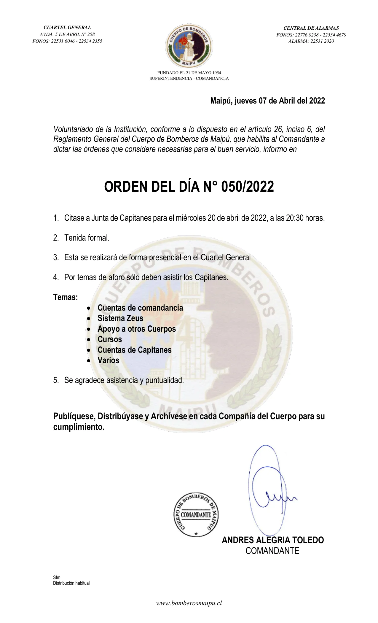 Página 1 de Orden del Día N° 50/2022