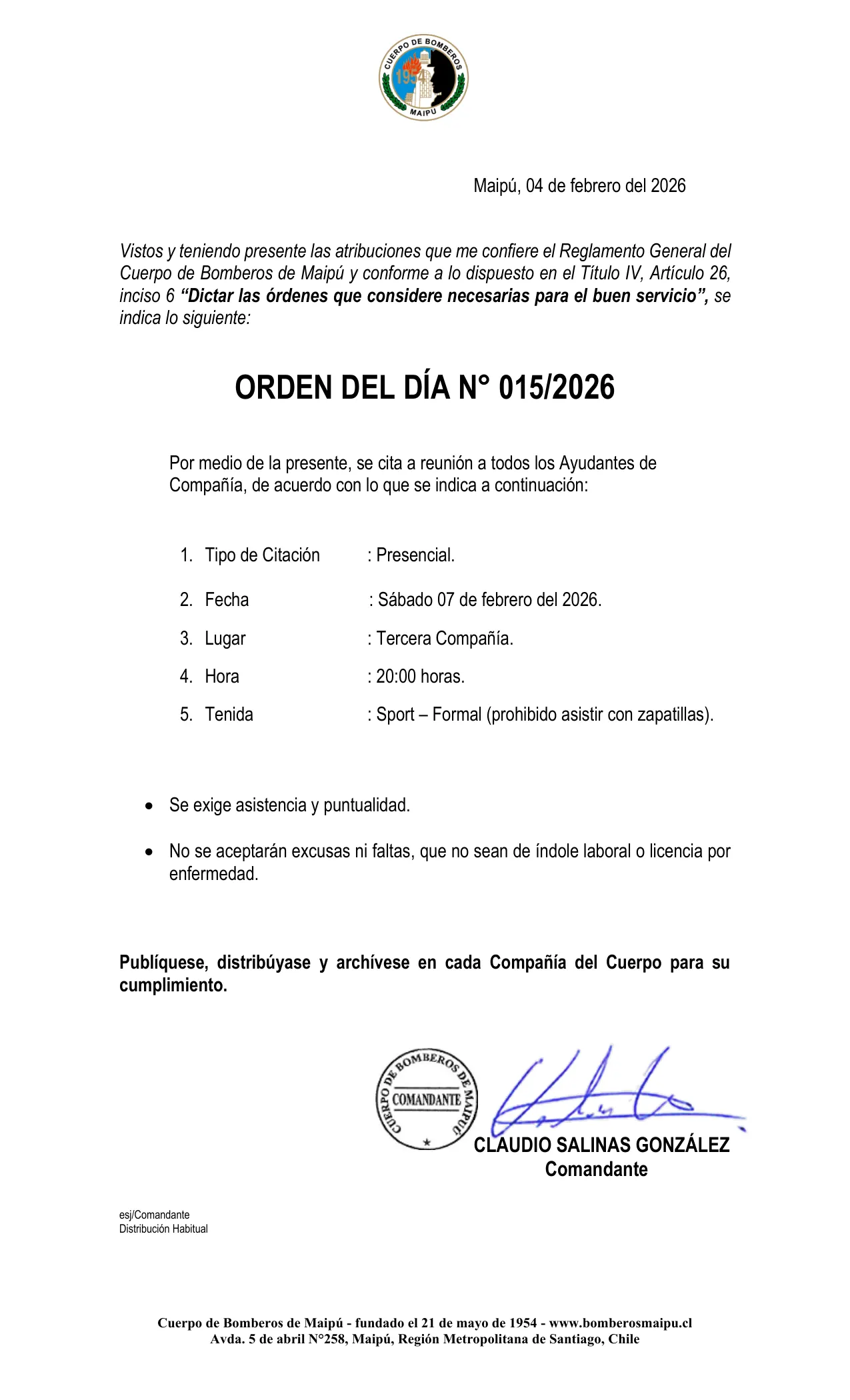 Orden del Día N° 15/2026