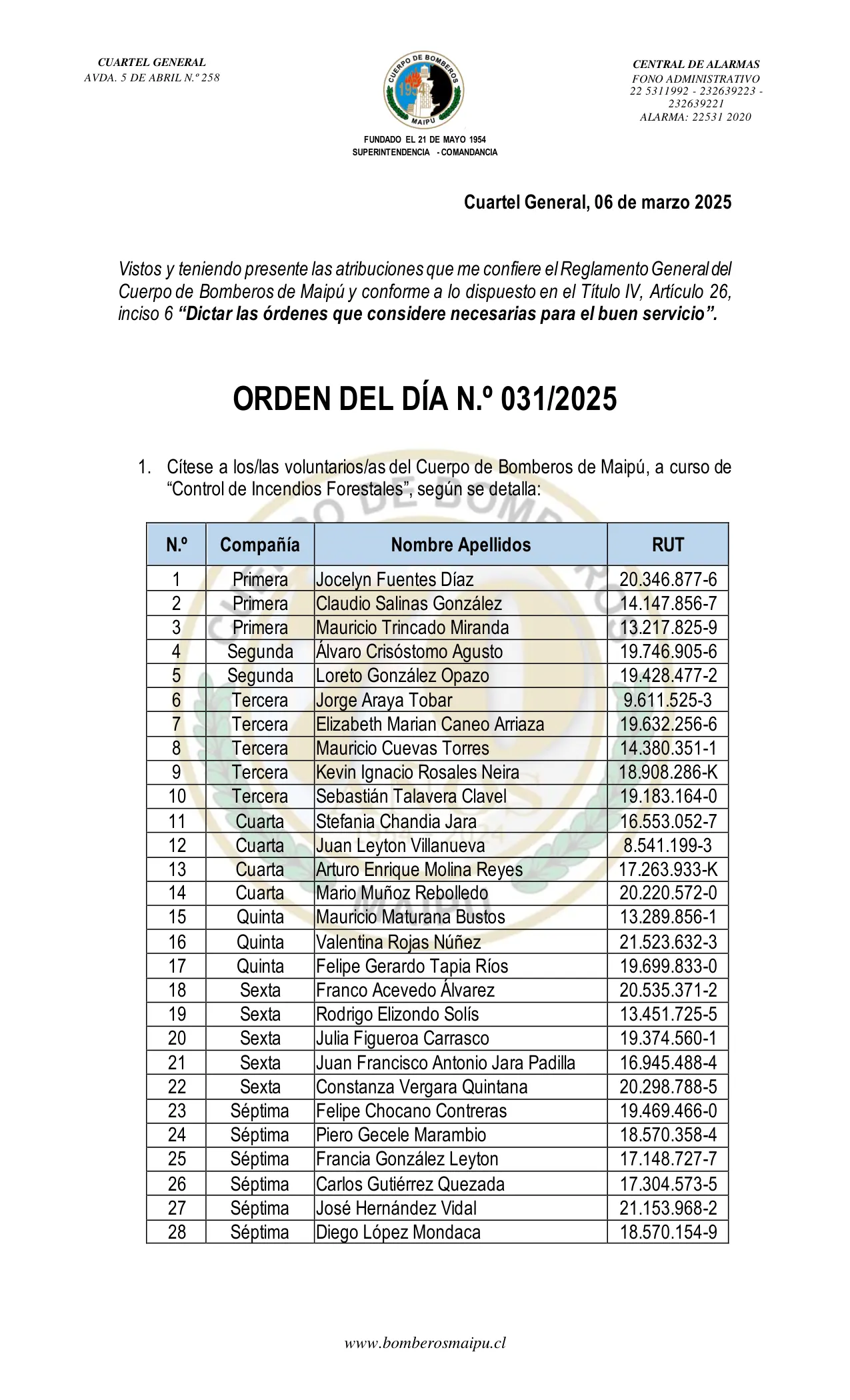 Orden del Día N° 31/2025